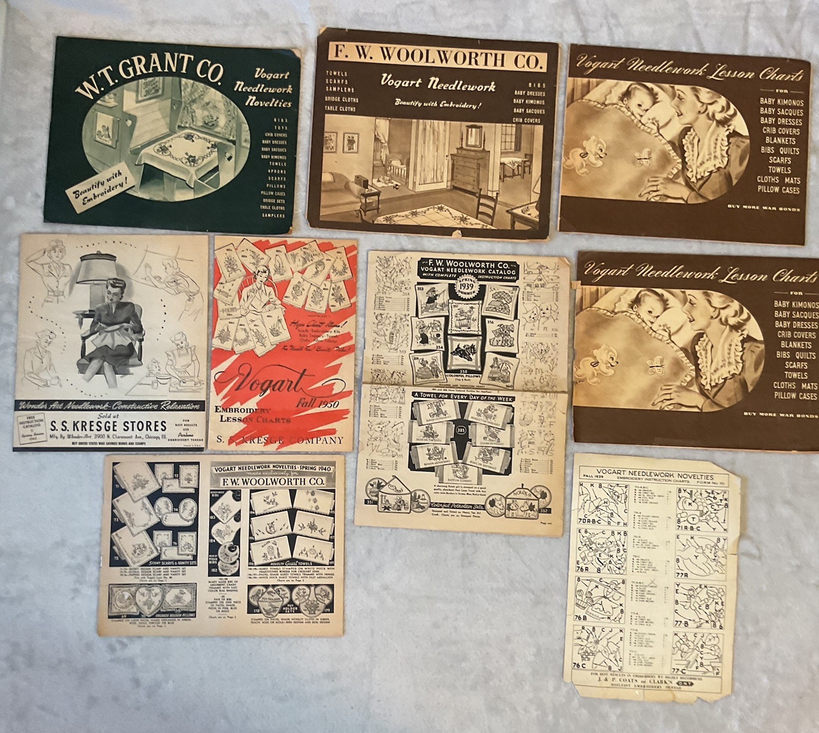 Vintage Vogart Kresge Woolworth Pattern Booklets Lot Embroidery Chart 1940s Ads