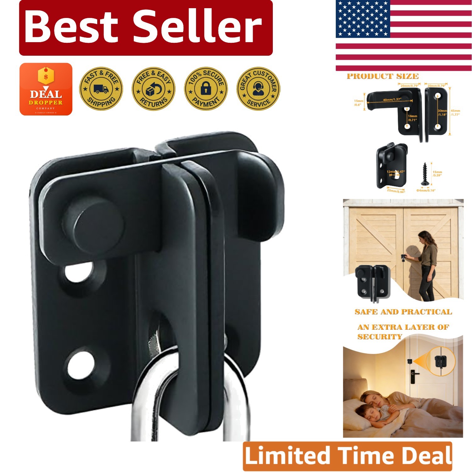 Matte Black Flip Latch Gate Lock -  Stainless Steel Security Solution