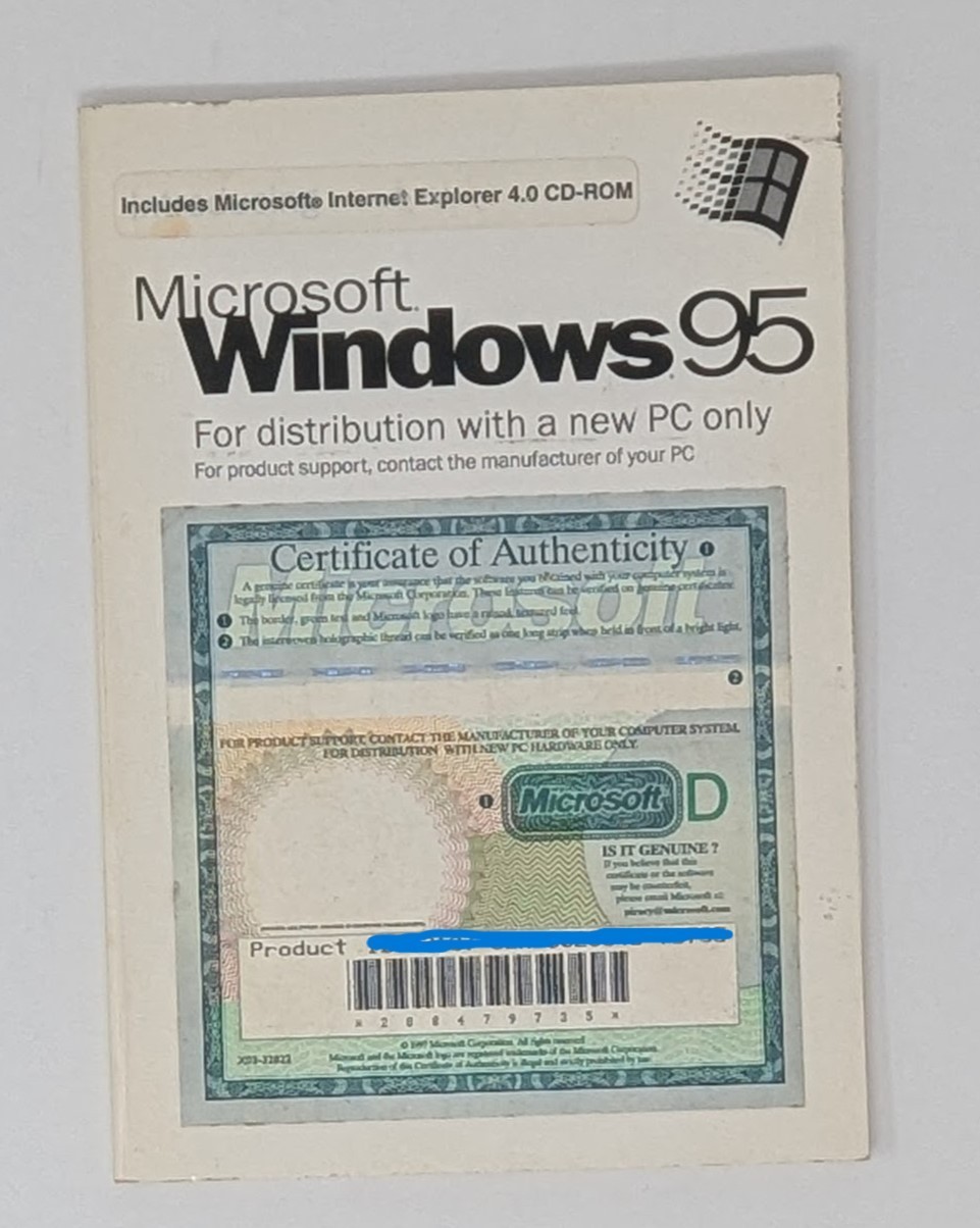 Microsoft Windows 95 English Manual Only & Product Key NO DISC