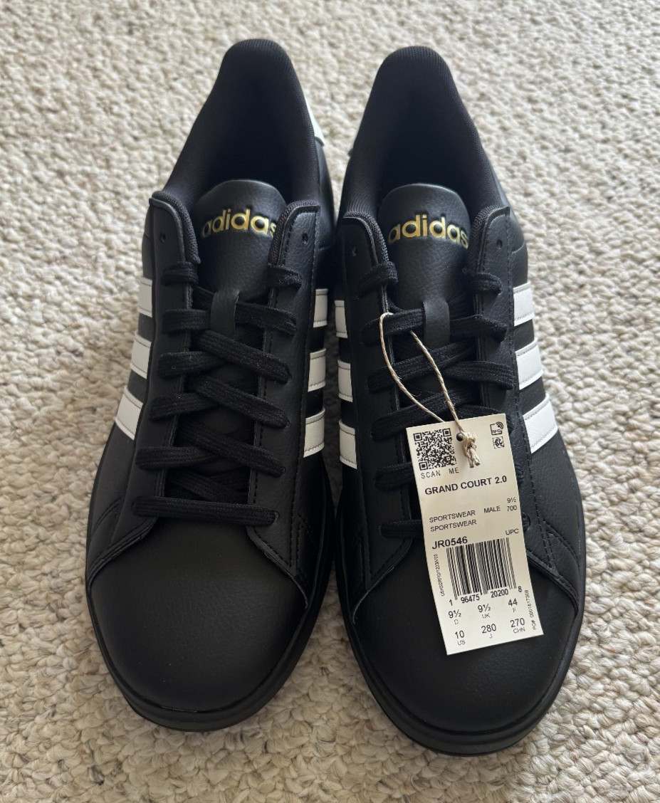 adidas Grand Court 2.0 Men’s Size 10 Black White Sneakers NWT JR0546 Tennis Shoe