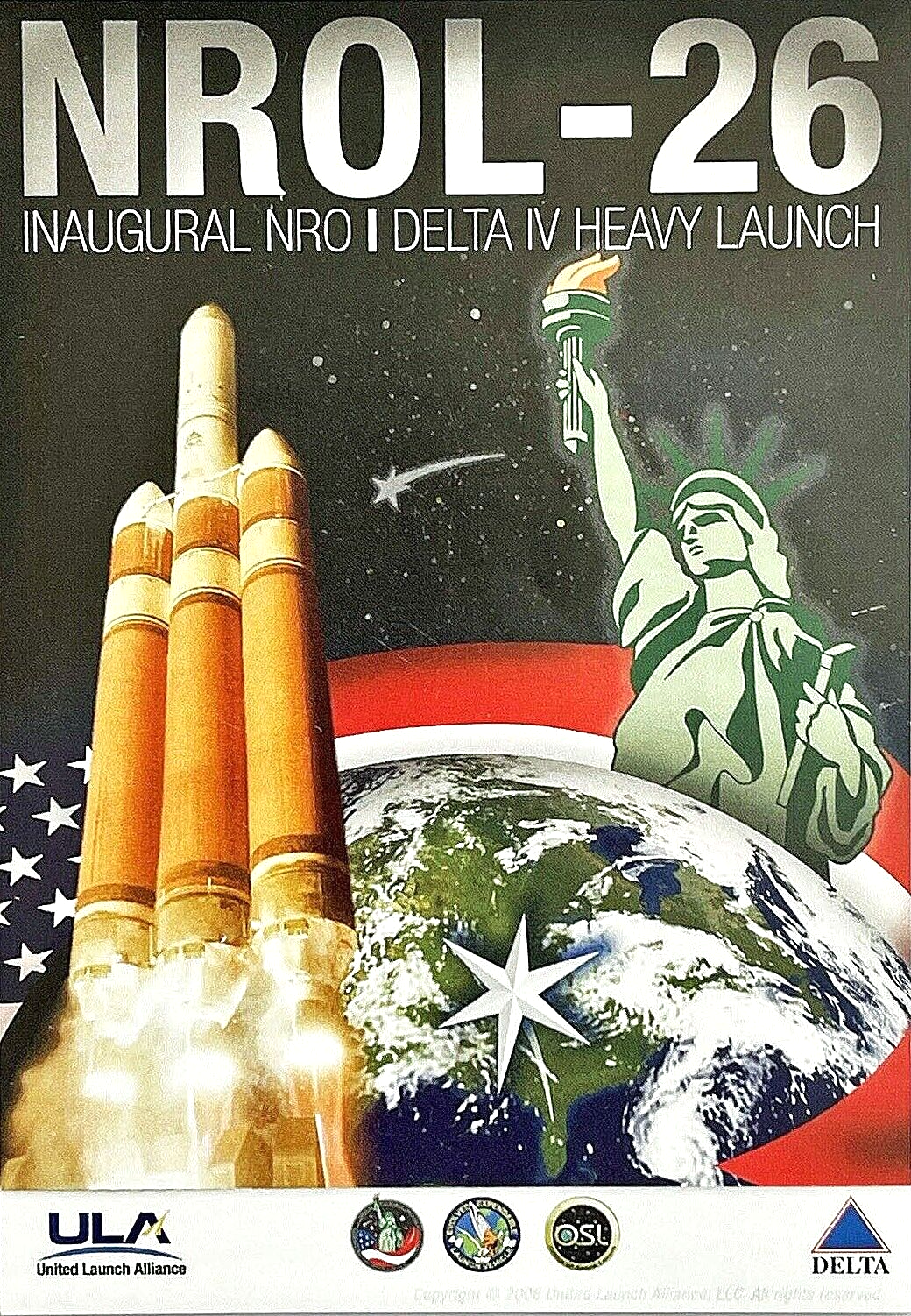 ORIGINAL - NROL-26 -DELTA IV-H- ULA CCAFS USAF DOD NRO - SATELLITE Launch PATCH