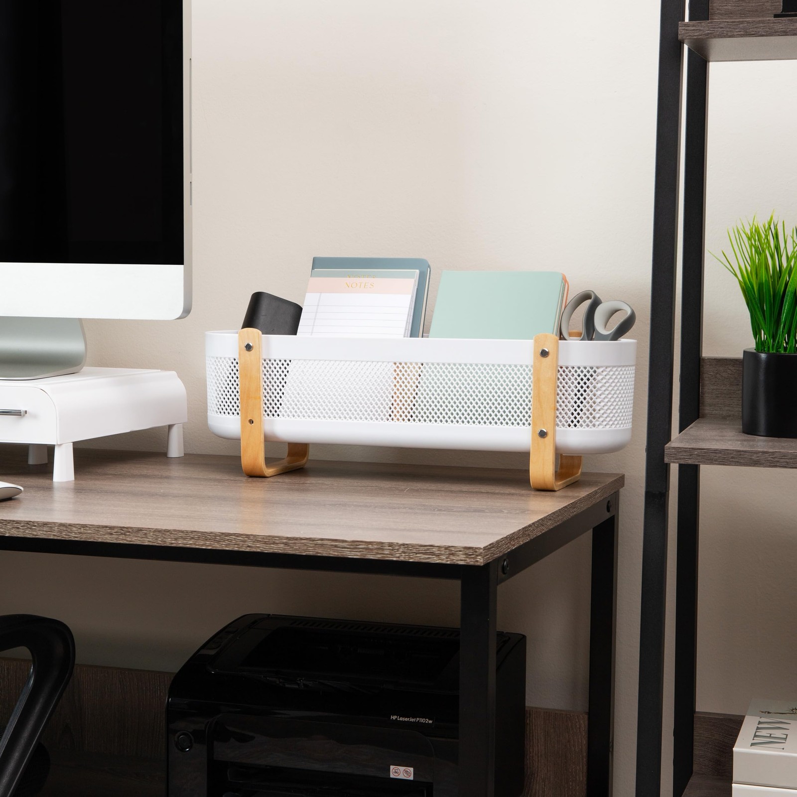Mind Reader Divided Storage Basket Legs Accessory Holder Desktop Organization