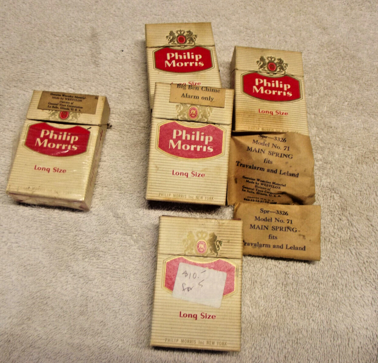 Vintage Philip Morris CIGARETTE Flip Top Package with BIG BEN ALARM CLOCK PARTS