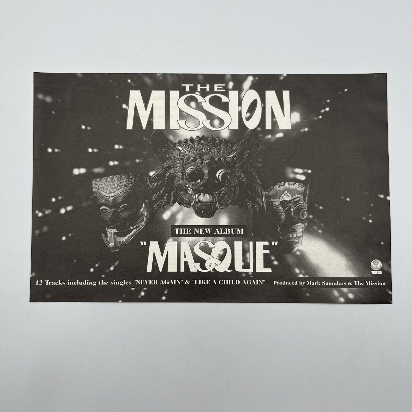 The Mission Masque 1992 Vtg UK Promo Print Ad 9.5"x6" AD ONLY indie Gothic rock
