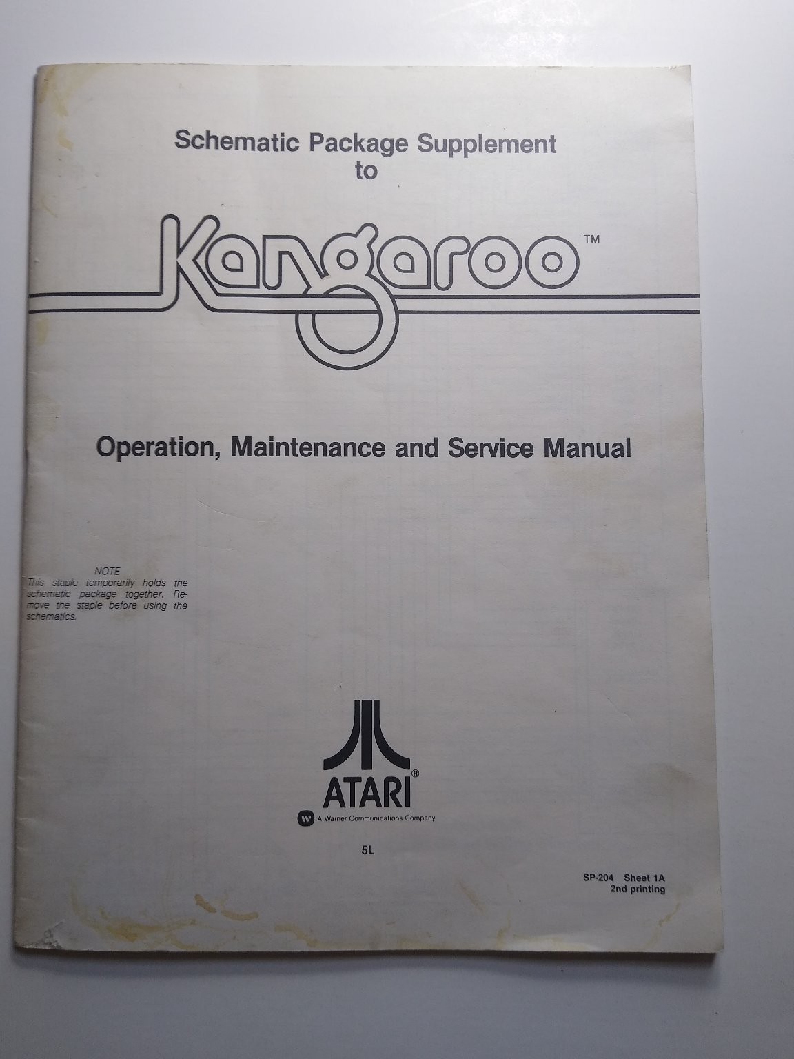 Atari Kangaroo Arcade Manual SP-204 1982 Schematics Service Guide