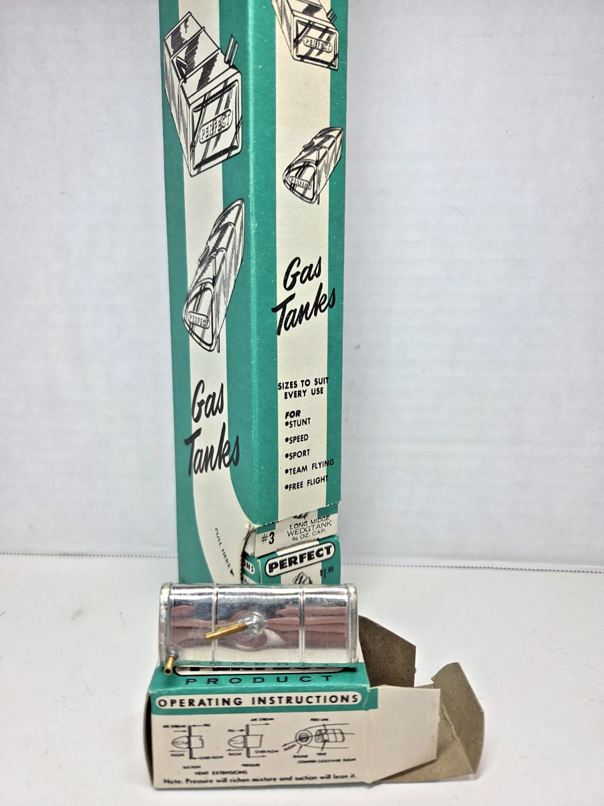 PERFECT #3 Long Midge Wedge Gas Fuel Tank RC Airplane Stunt Speed Sports 3/4-Oz