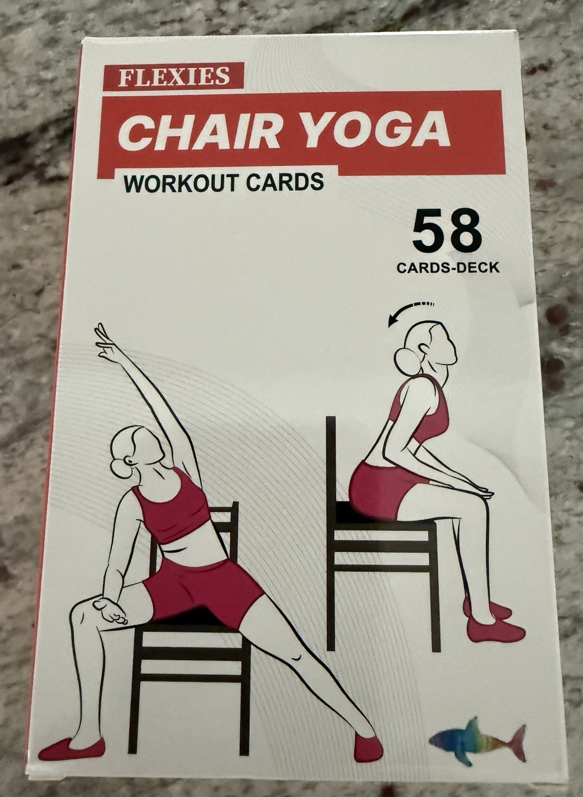 Chair Yoga Workout Cards Deck 58 w/ Dry-Erase Pen & Metal Ring