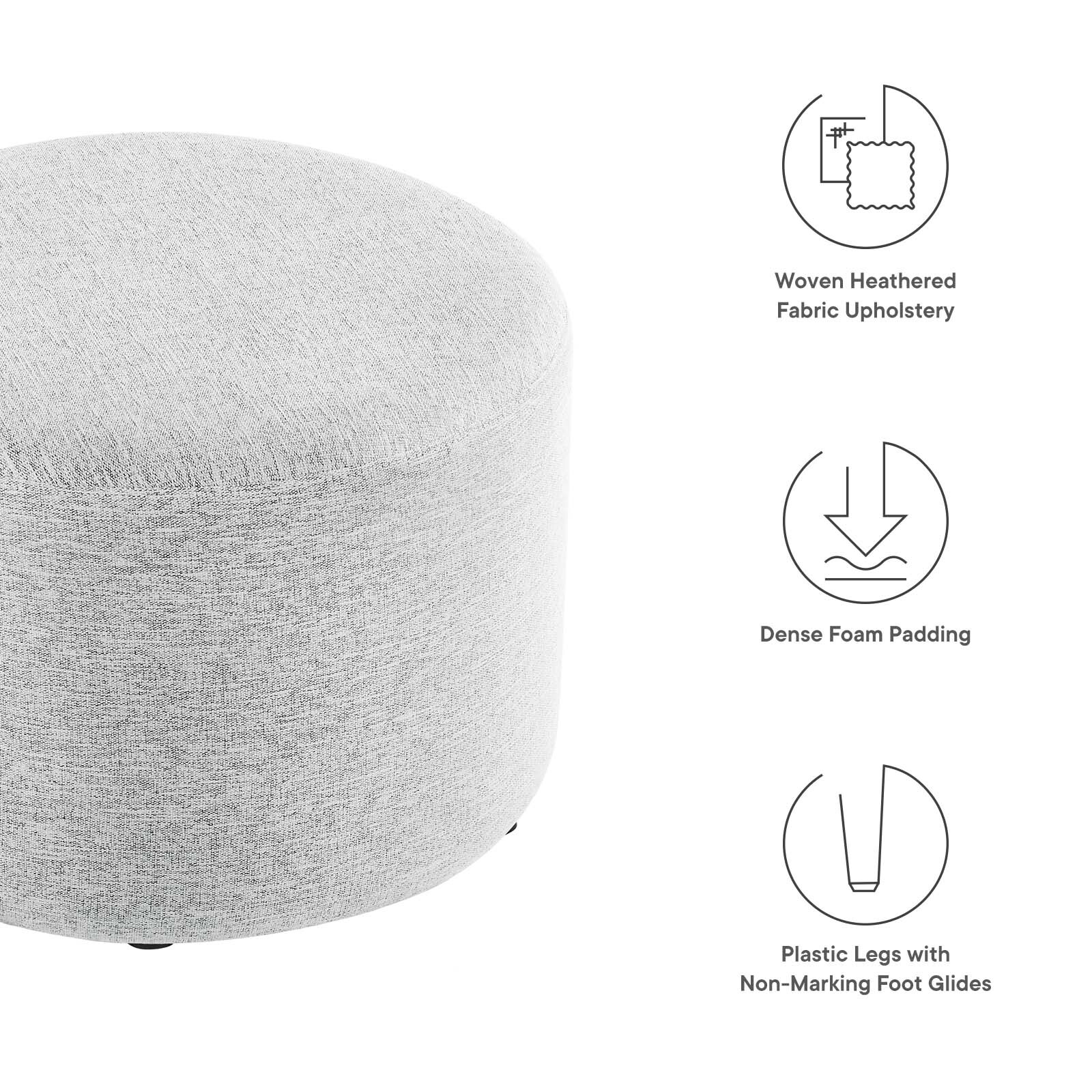 Modway Large 23" Round Woven Heathered Fabric Upholstered Ottoman
