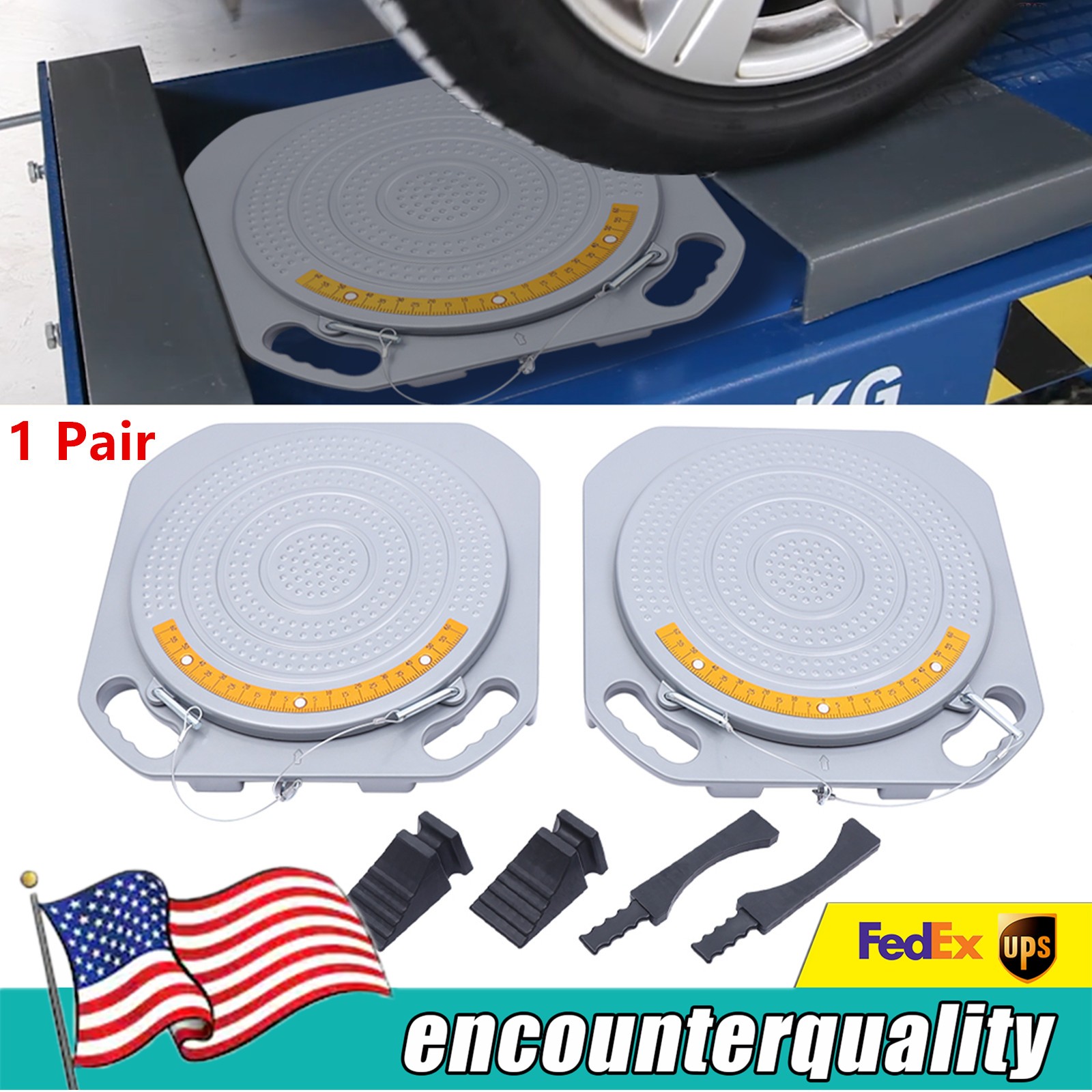 1Pair Aluminum Turntable Wheel Alignment 360°Rotating Turn Plate Work Plate Tool
