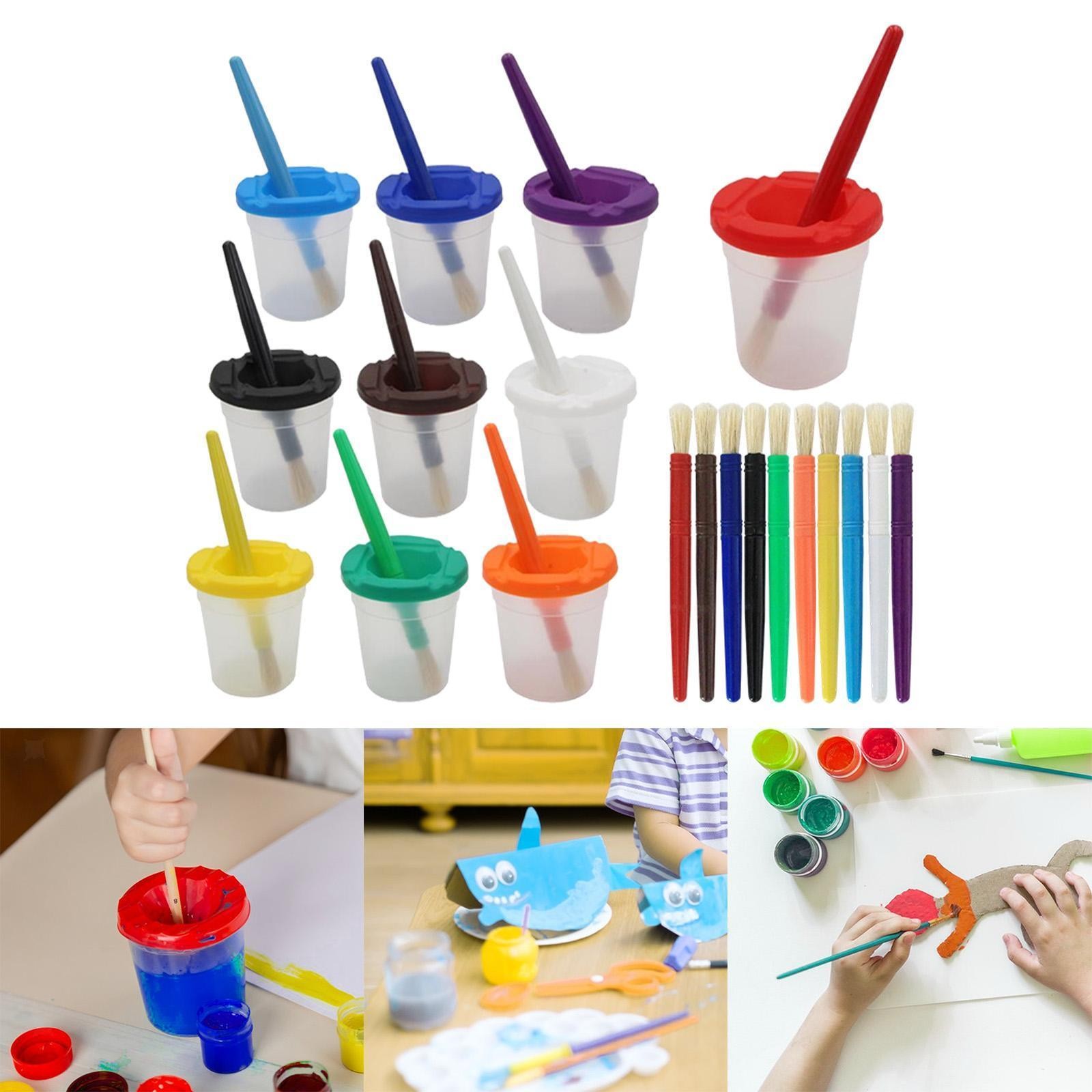 10 Piece Paint Cups Painting Containers with Lids Spillproof Washable with 20