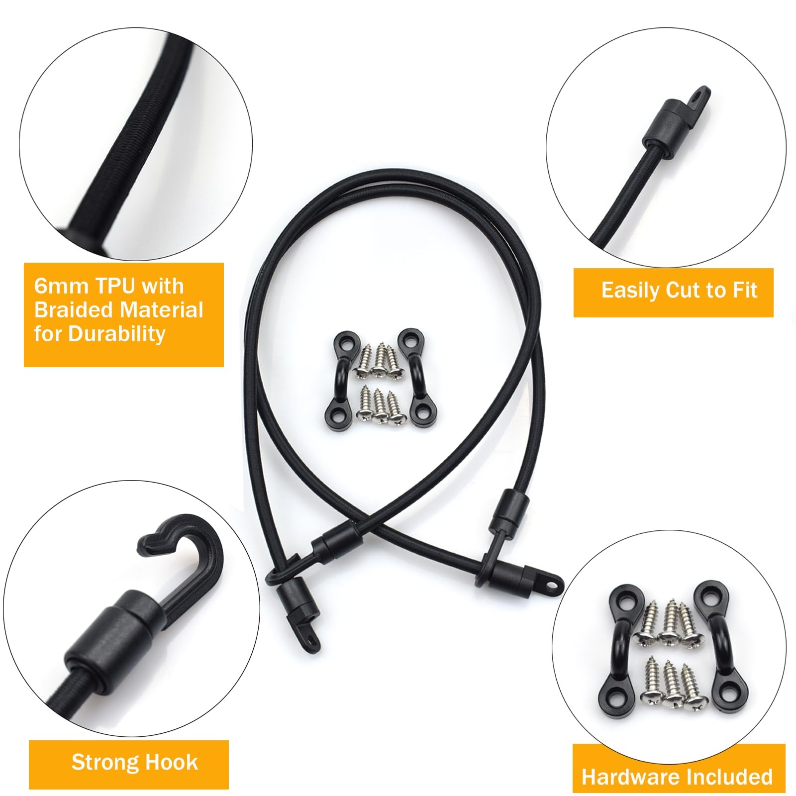 RANDDER Rod Tamer Deck Mount Straps 2 Pack, 6mm 18 inch, Black X 4pack