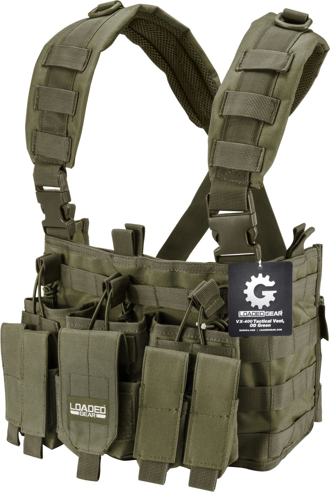 Barska Loaded Gear Tactical Chest Rig, Mag  Accessory Pouches,OD Green, BI12794