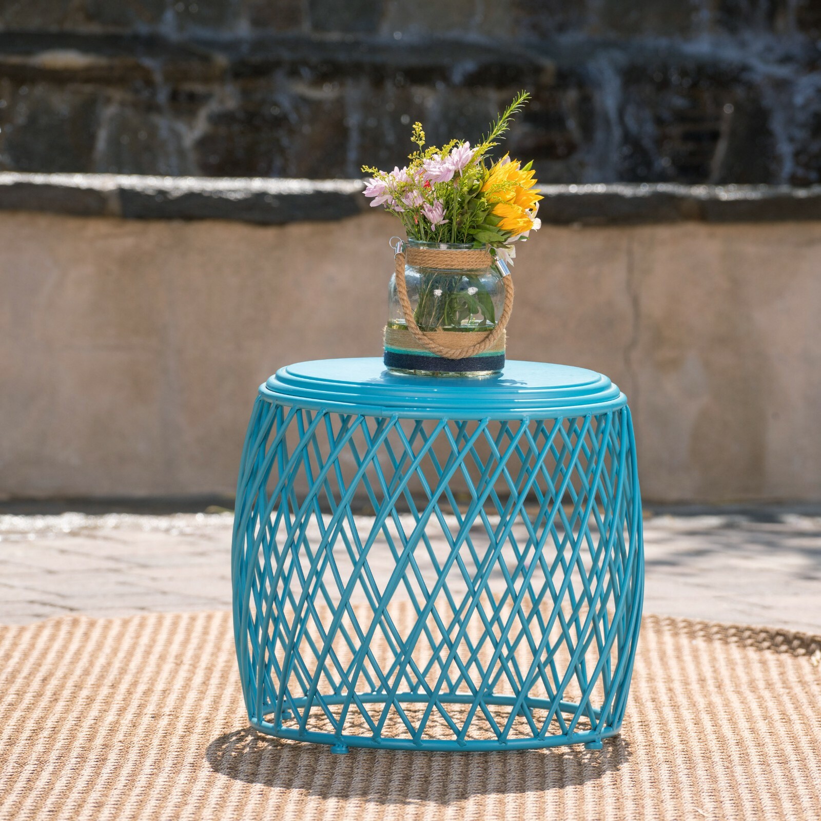 Alameda Outdoor 19 Inch Diameter Lattice Iron Side Table