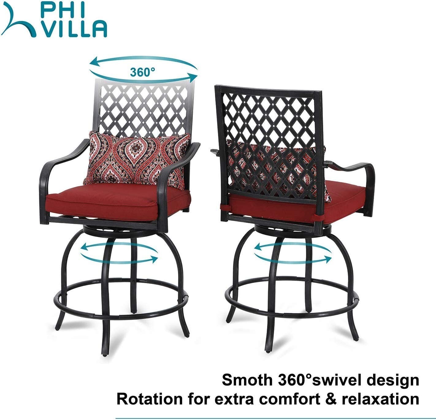 Outdoor Patio Swivel Chairs Set of 2 Bar Height Stools Bistro Set with Cushion