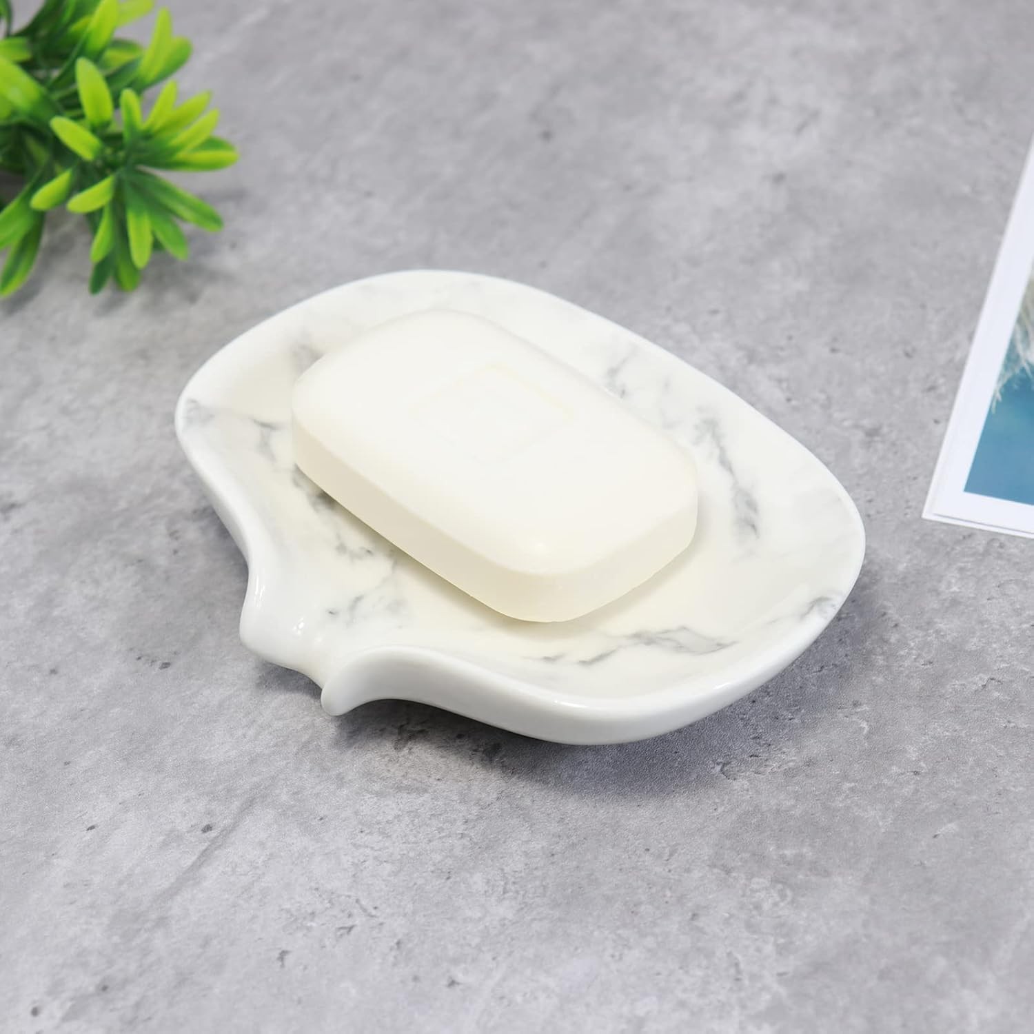 White Marble Texture Soap Dish Ceramic Holder Self Draining