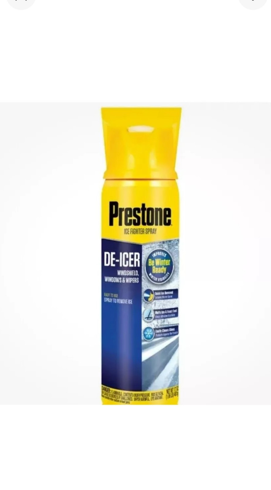 NEW Prestone Windshield De-Icer 17 oz Can With Built In Scraper