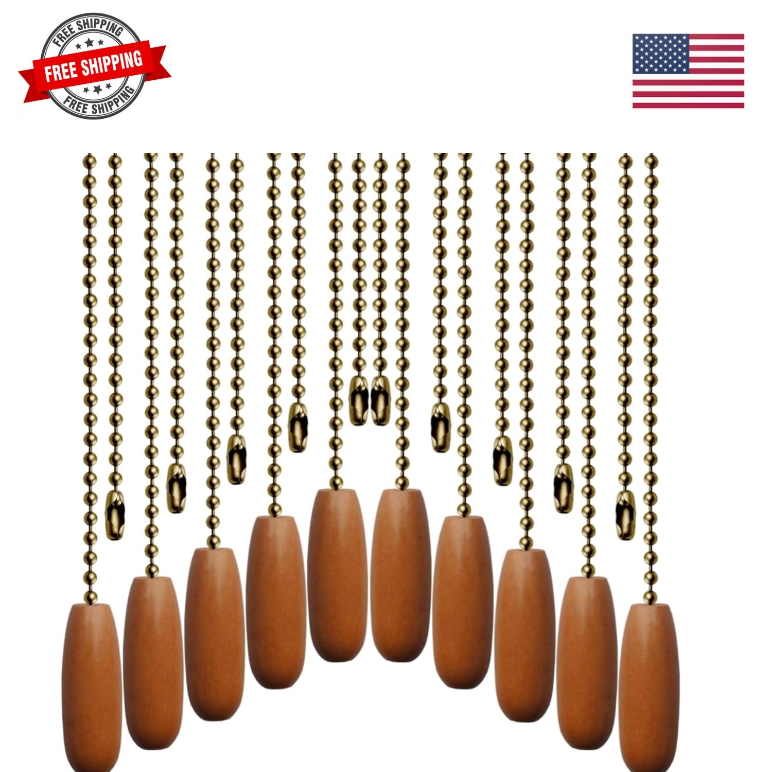 10 Pack 12-inch Ceiling Fan Pull Chain, Beaded Ball Chains Wooden Decorative ...