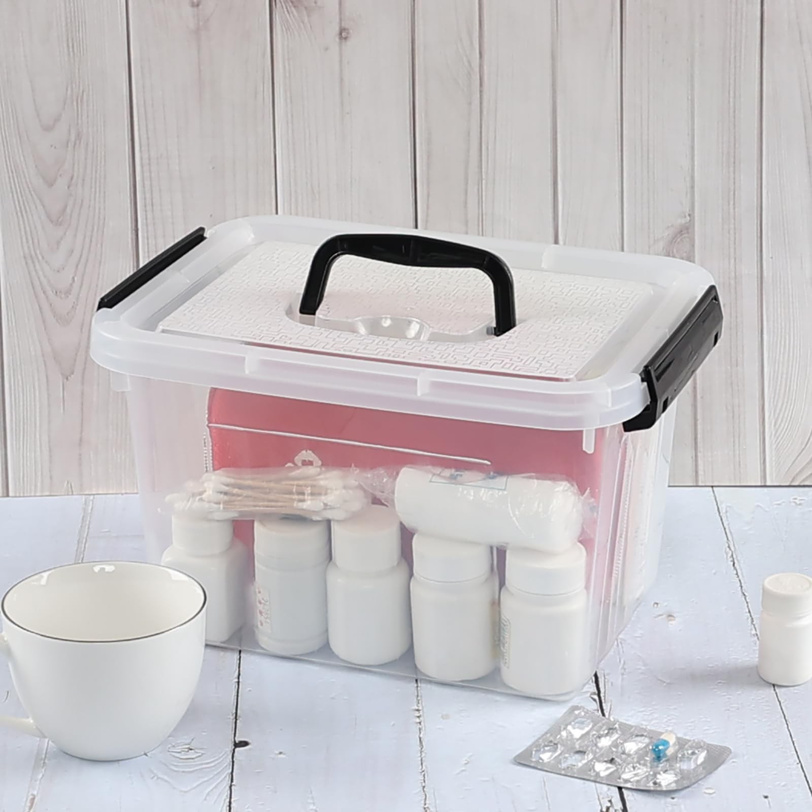 4 Packs Plastic Stackable Storage Container Bin with Lid and Latch, Plastic L...