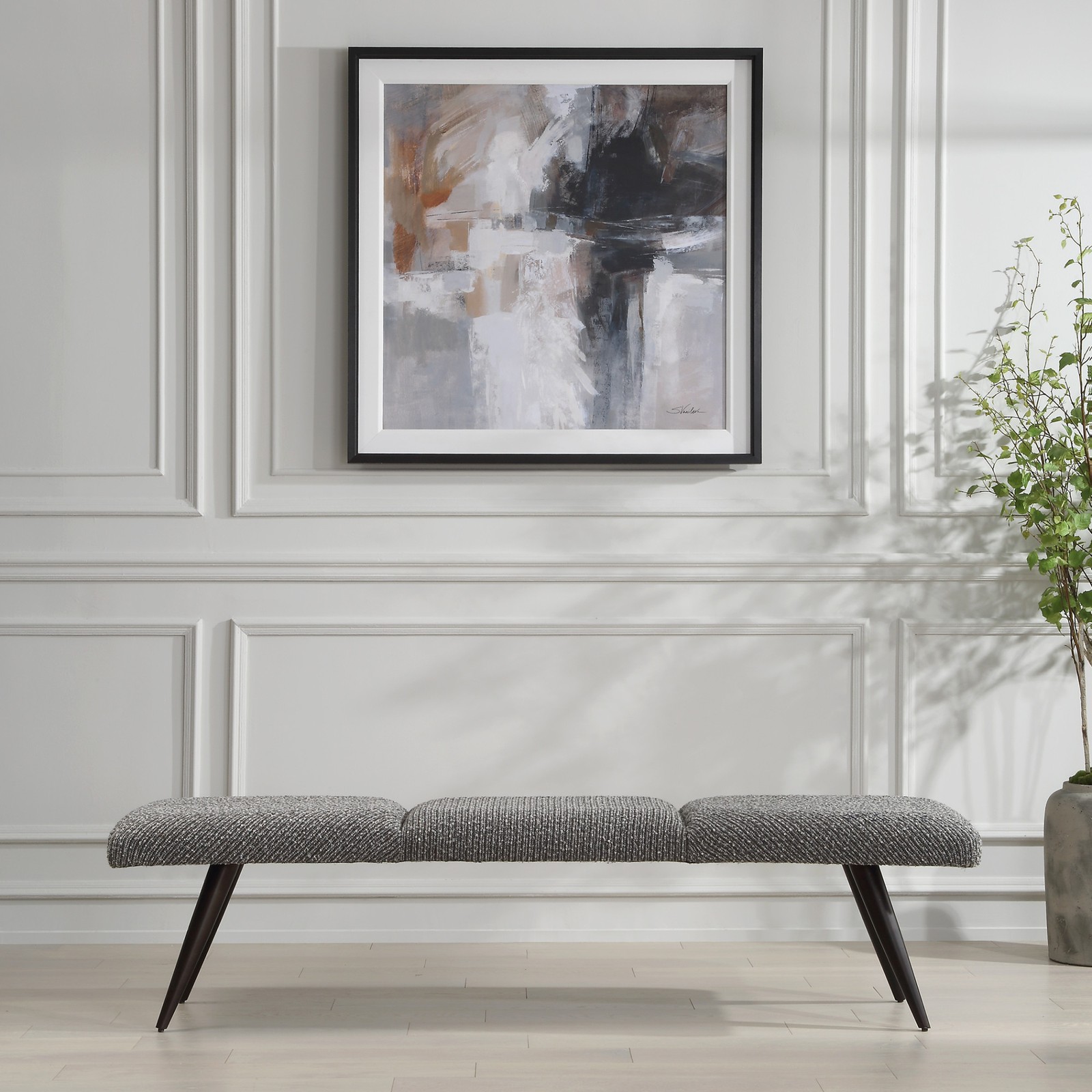 Uttermost 23849 Bowtie 73"W Metal Framed Polyester Bench - Charcoal