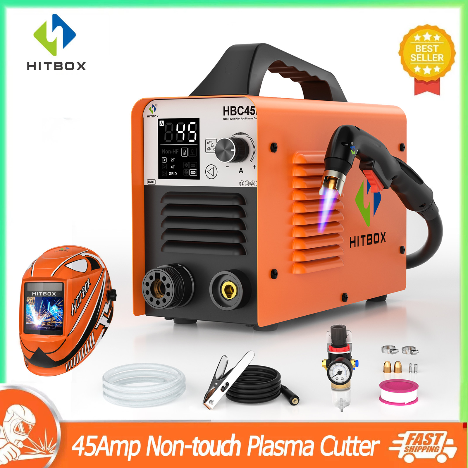 HITBOX 45Amp Grid Cutting Machine Non-HF Non-Touch IGBT Air Plasma Cutter 2T/4T