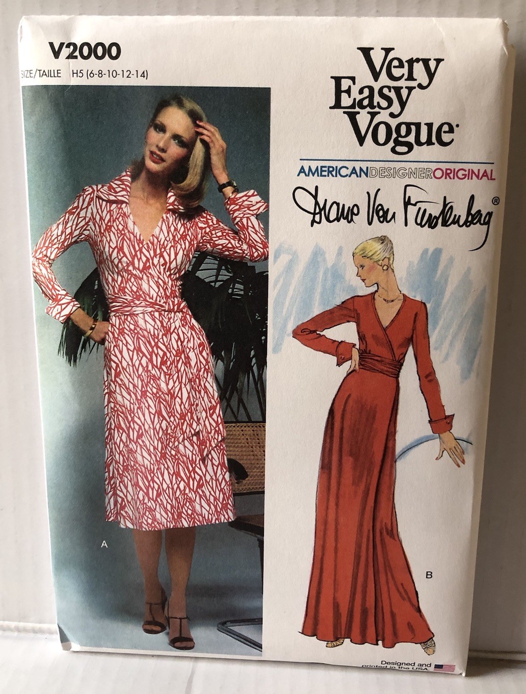 Vogue 2000 Diane Von Furstenburg DVF Wrap Dress Sewing Pattern Misses Size 6-14