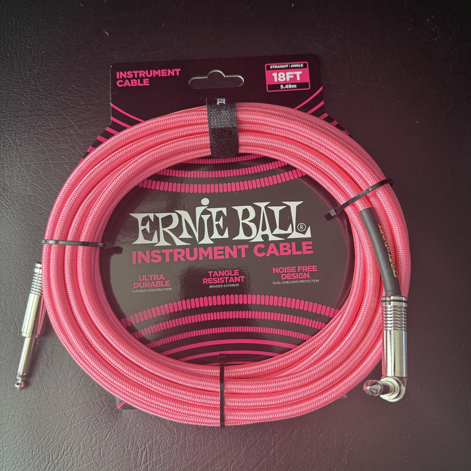 Ernie Ball 18' Braided Instrument Guitar/Bass Cable NEON PINK P06083