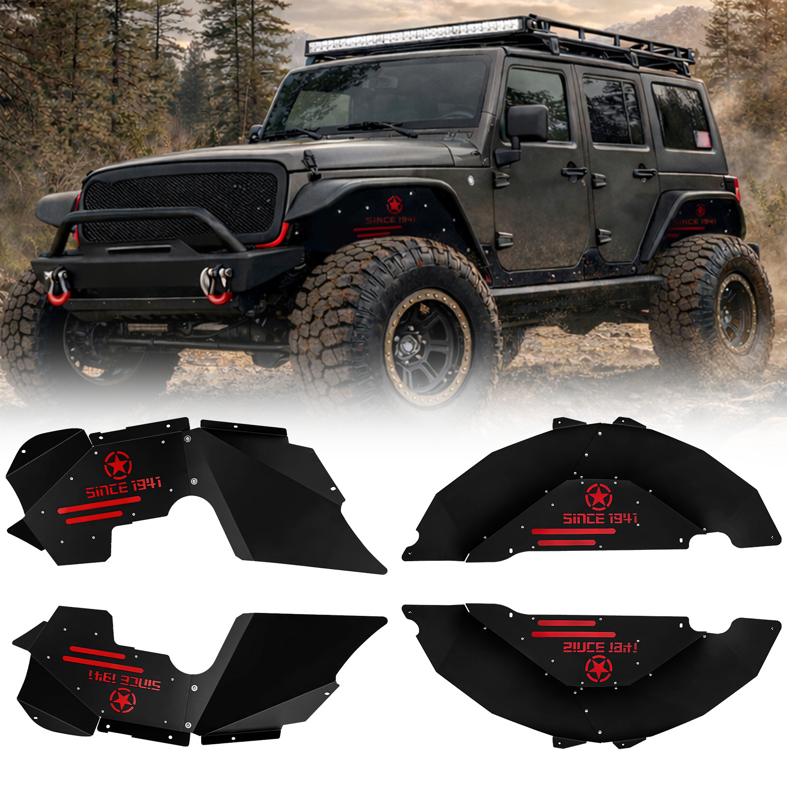 Rear & Front Inner Fender Liners for 2007-2018 Jeep Wrangler JK & JKU Unlimited