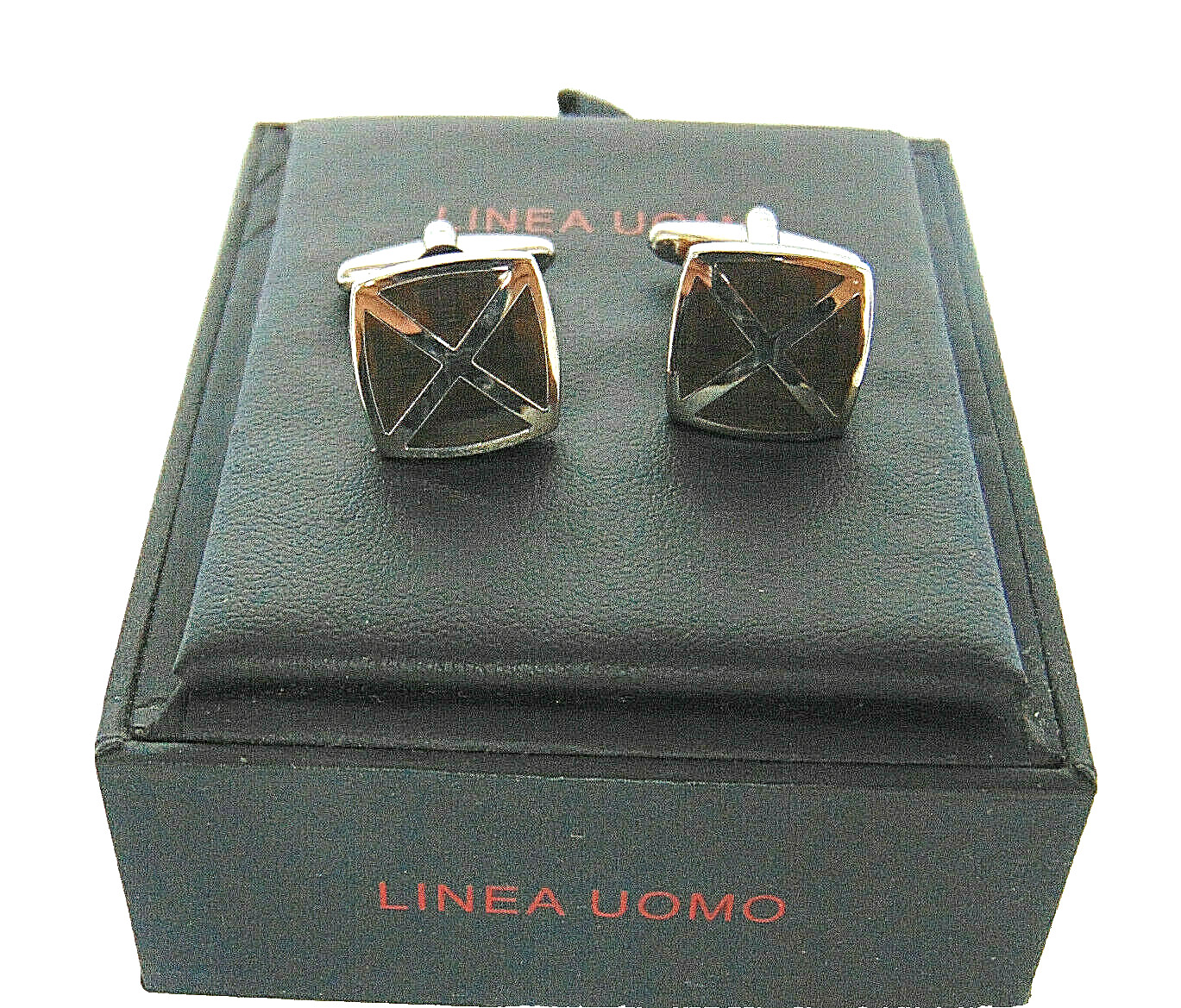 Cufflink Men's Gray Silver Plated Metal X Square Design Linea Uomo