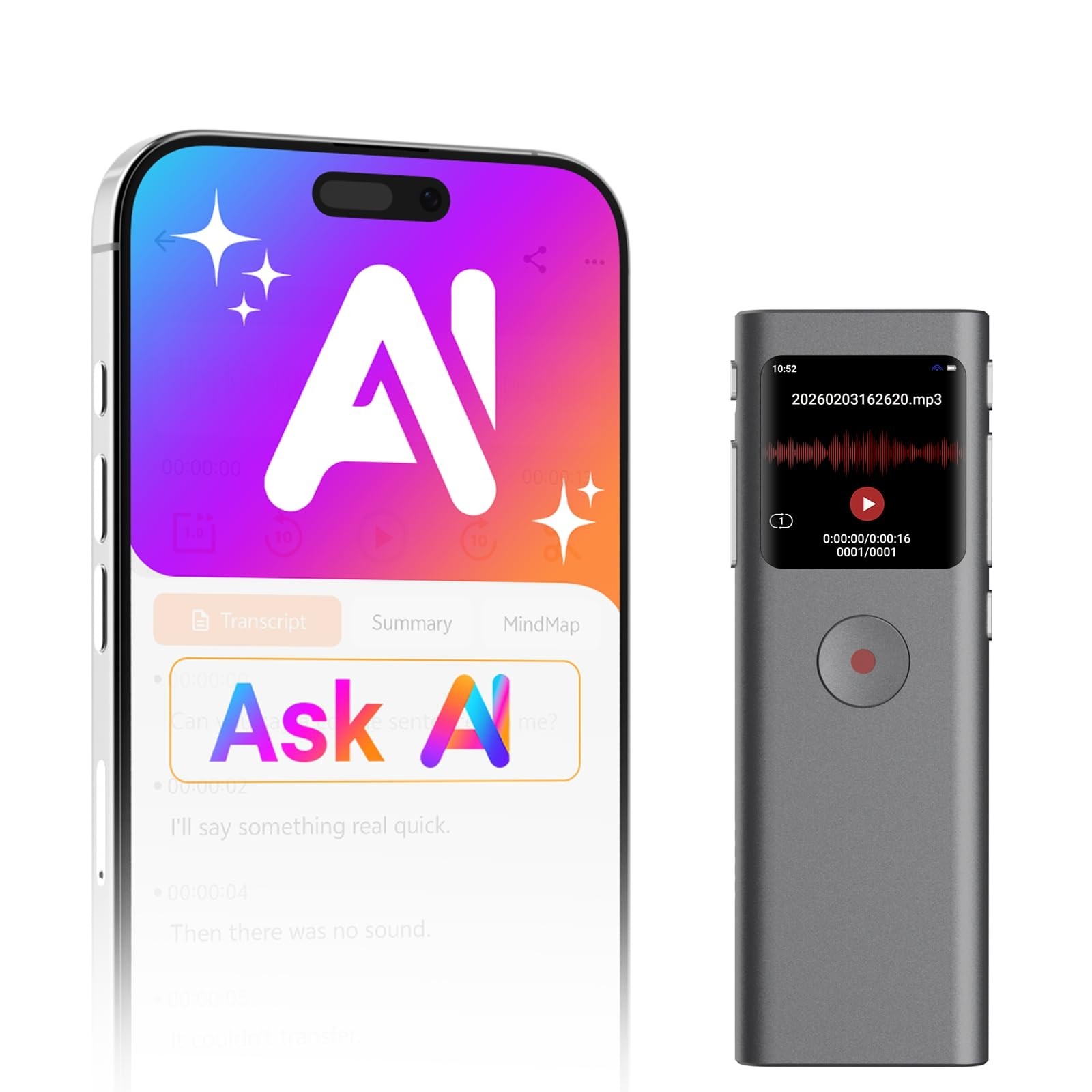 AI Digital Voice Recorder with Transcribe & Summarize, AI Note Taker for Meet...
