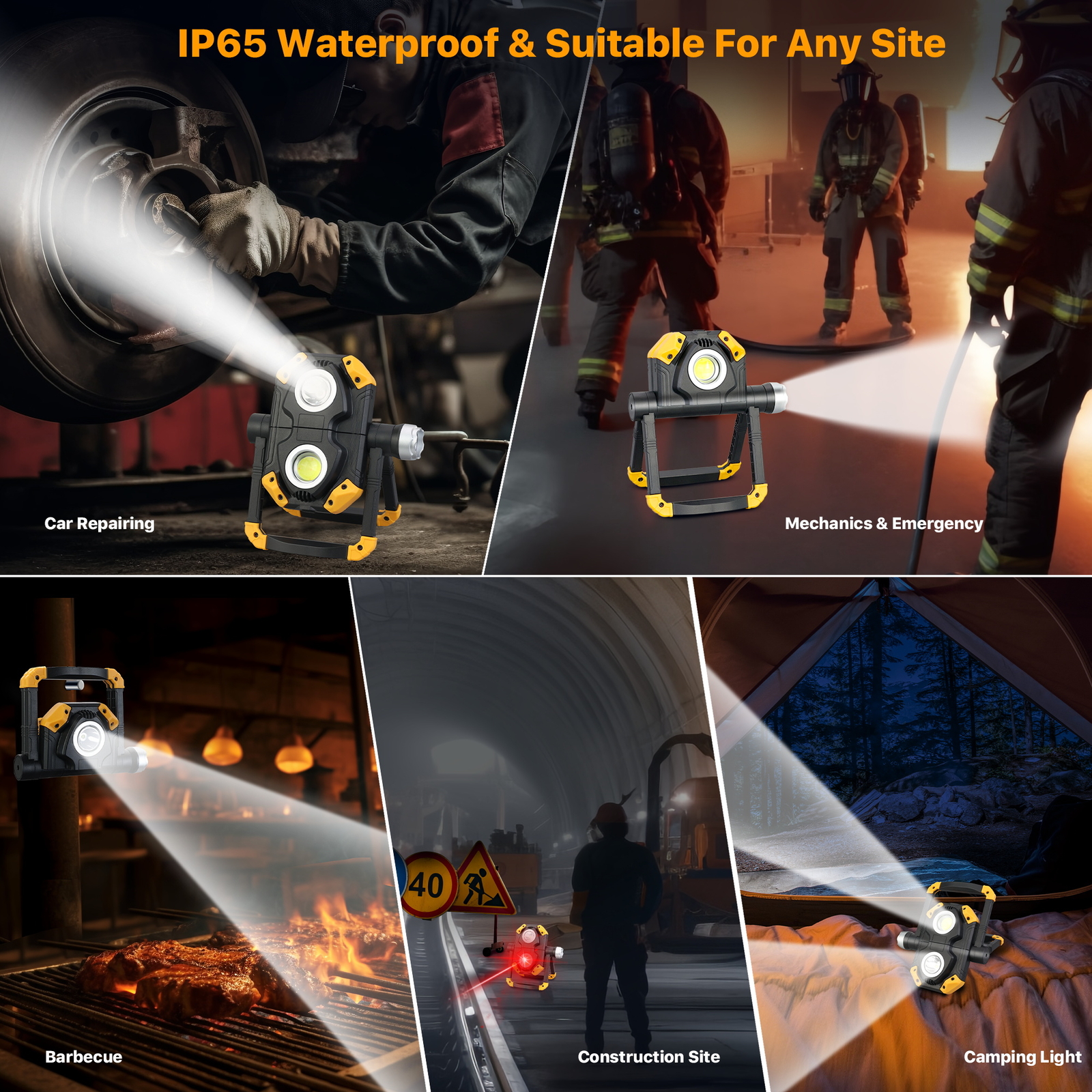 Waterproof Rechargeable Work Lights 360° Rotating Stand COB Flood Camp Light