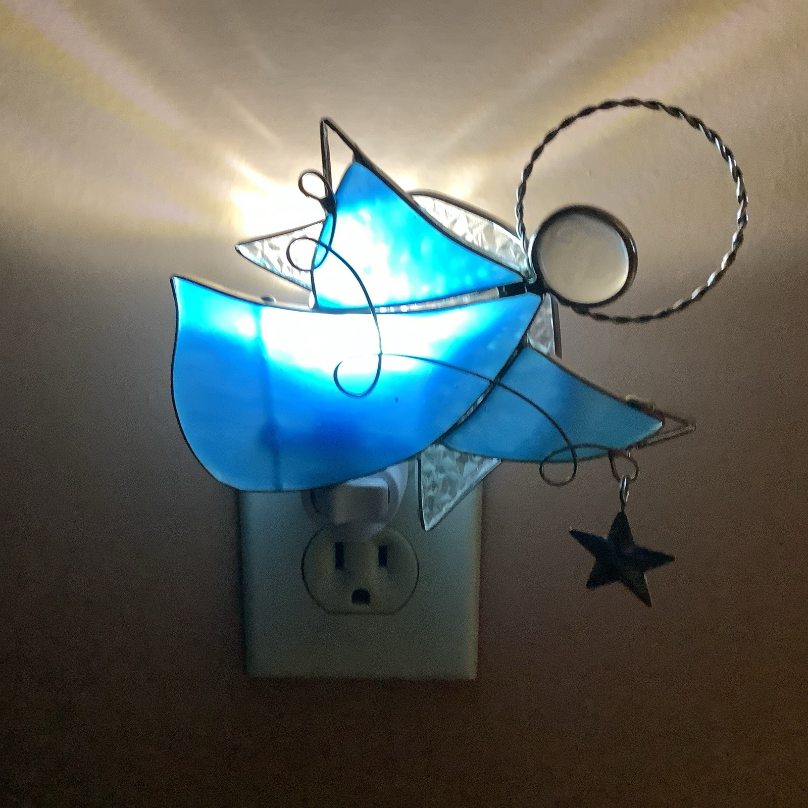 Handmade Blue Angel Stars Stained Glass Angel Night Light Works