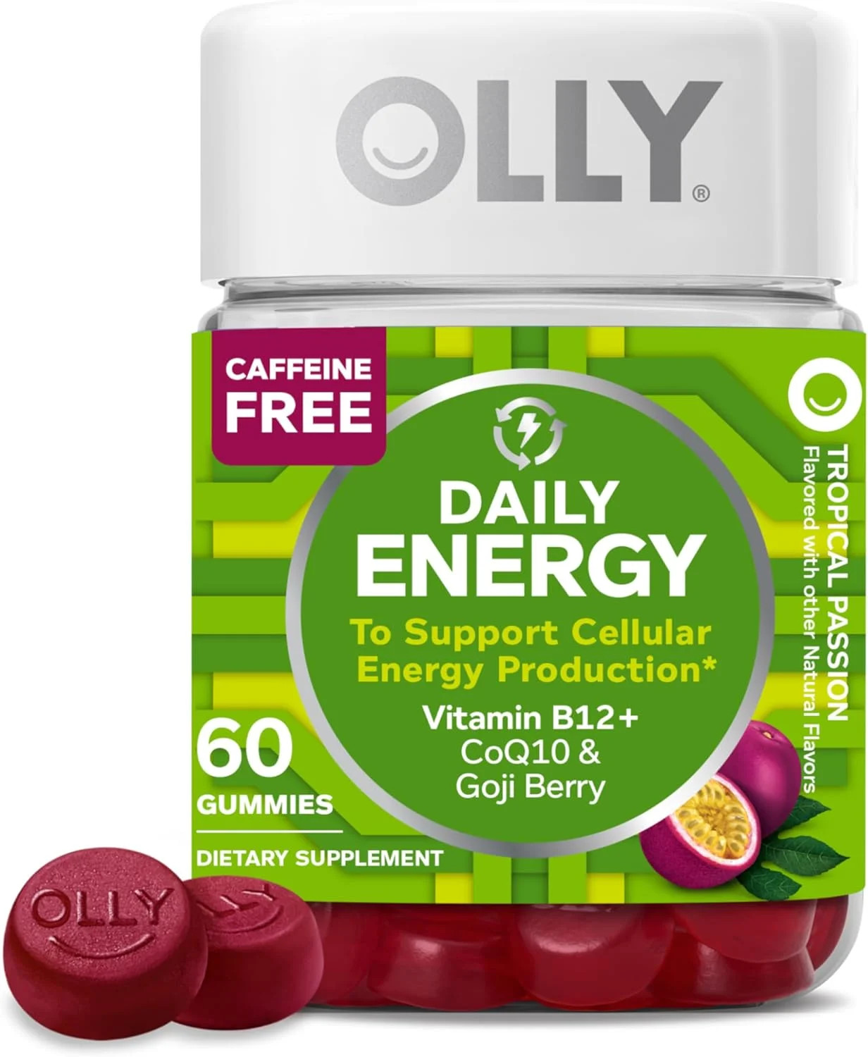 OLLY Daily Energy Gummy, Caffeine Free, Vitamin B12, CoQ10, Goji Berry, Adult Ch
