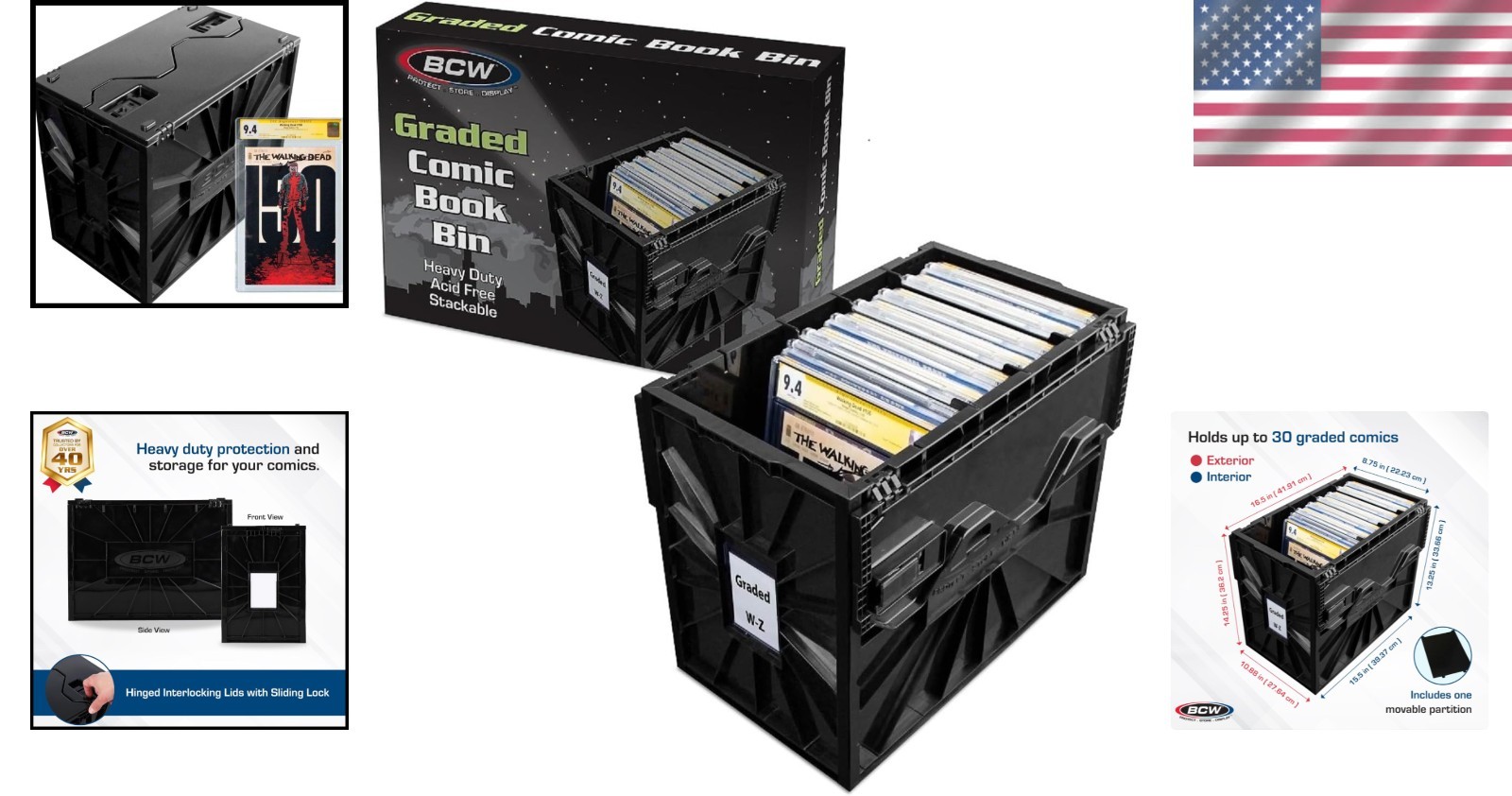 Durable Stackable Comic Bin - Dustproof with Label Slots for 30 Graded Comics