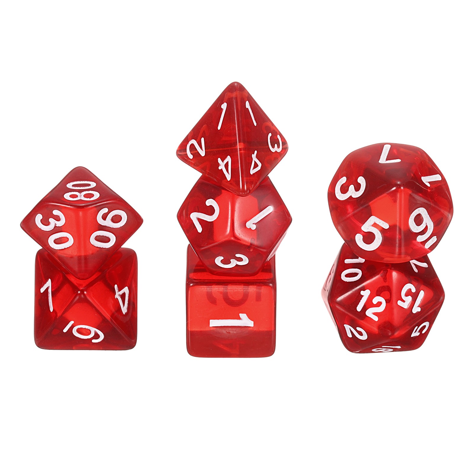 7Pcs Polyhedral Dice for Role Playing Games Transparent Red