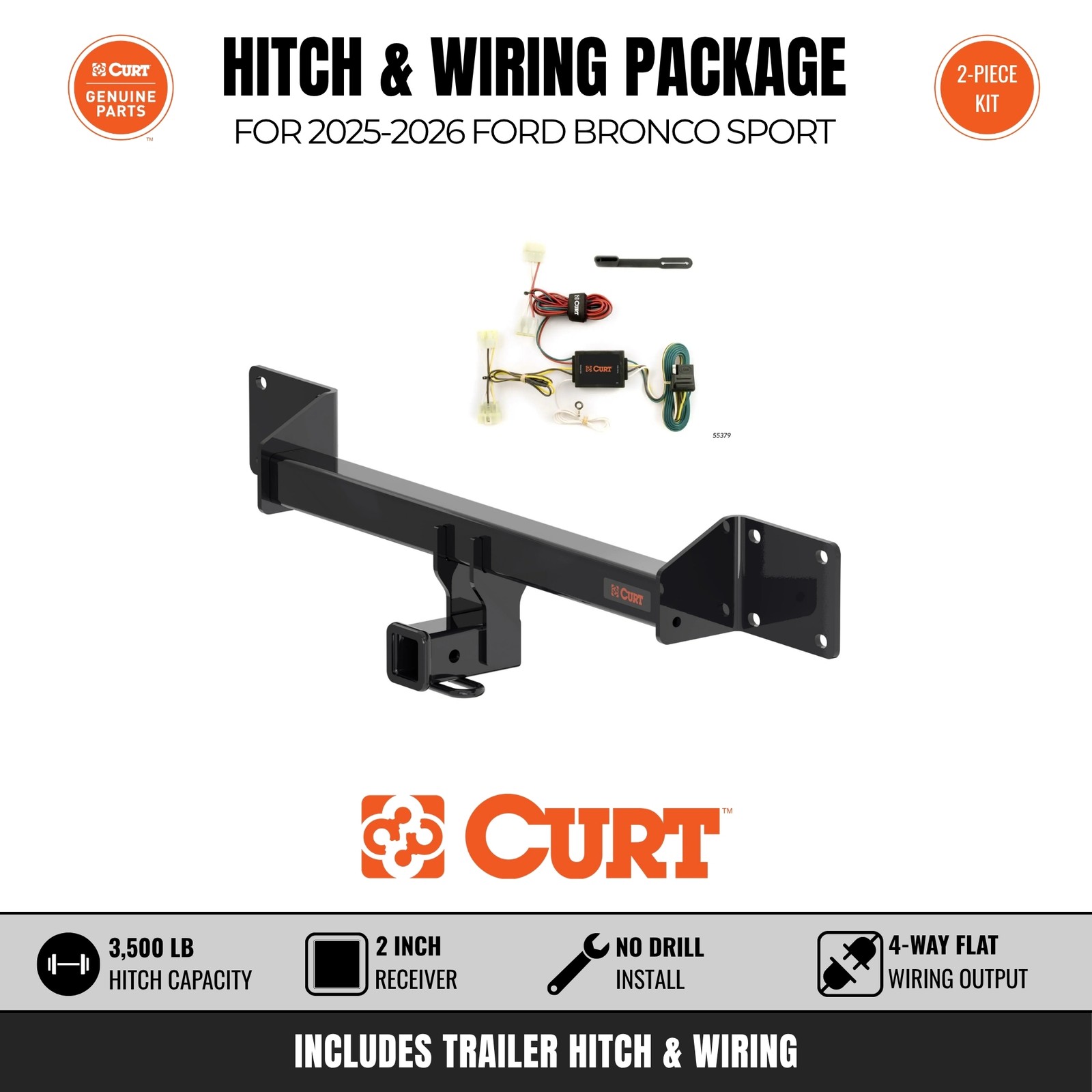 Curt Class 3 Trailer Hitch & Wiring Harness Bundle for 25-26 Ford Bronco Sport