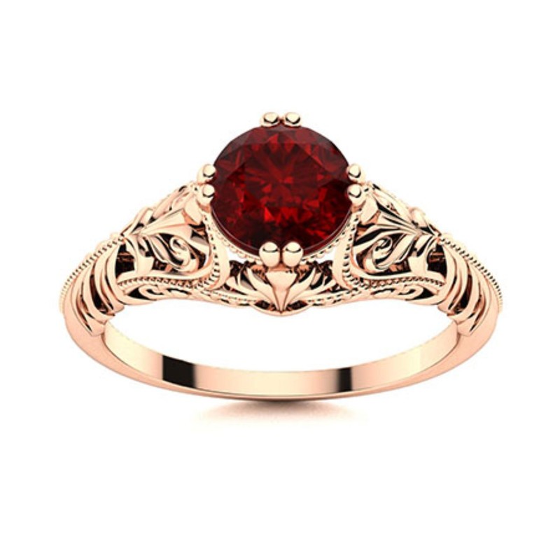Valentines Deal Round Natural Garnet Sterling Silver Mother Solitaire Ring