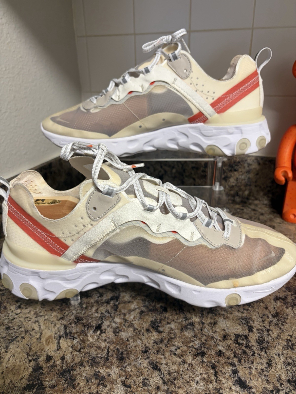 Nike React Element 87 Men's Running Shoes Beige White Red Synthetic Low Top