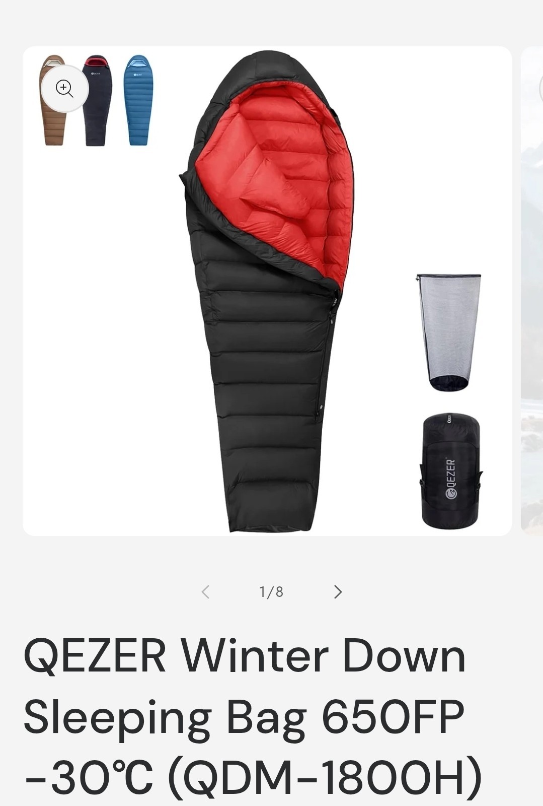 New QEZER Winter Down Sleeping Bag 650FP -30℃ (QDM-1800H)  Fast Free Ship
