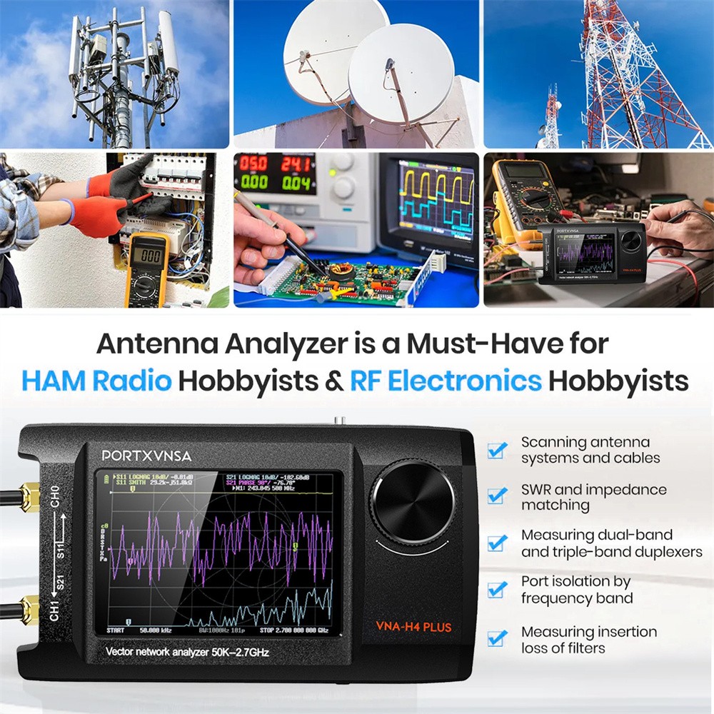 Portable NanoVNA-H4 Plus Vector Network Analyzer 4''IPS MF HF VHF UHF 50KHz-7GHz