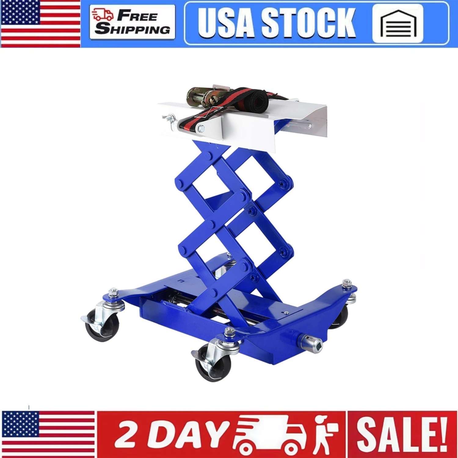 450 LBS Low Profile Transmission Jack 2M Safety Straps & 4 Brake Wheels for Safe