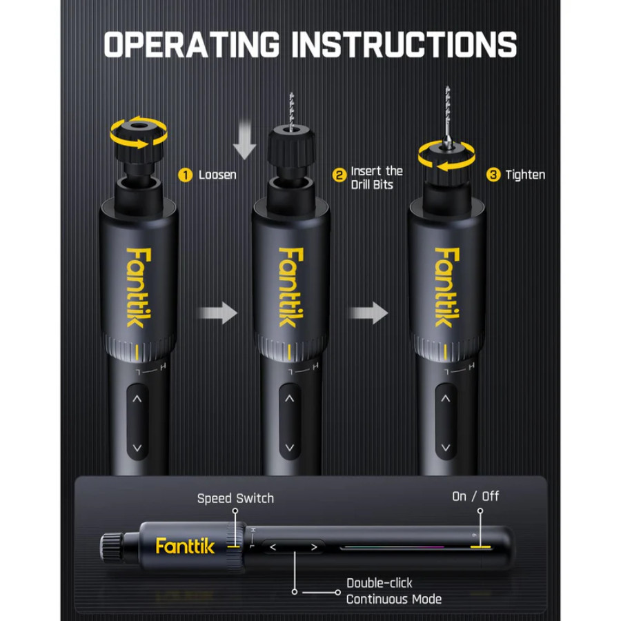 Fanttik K2 Nano 3.7V Precision Power Drill - 20 Bits 800mAh Rechargeable Kit