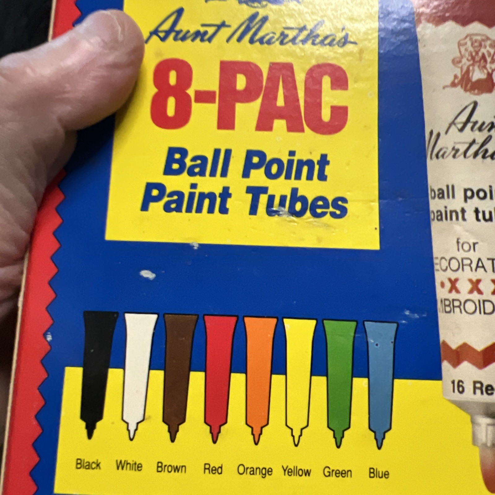 Embroidery Ball Point Paint Tubes Aunt Martha's Ballpoint 8-Pk NOS VTG Bright