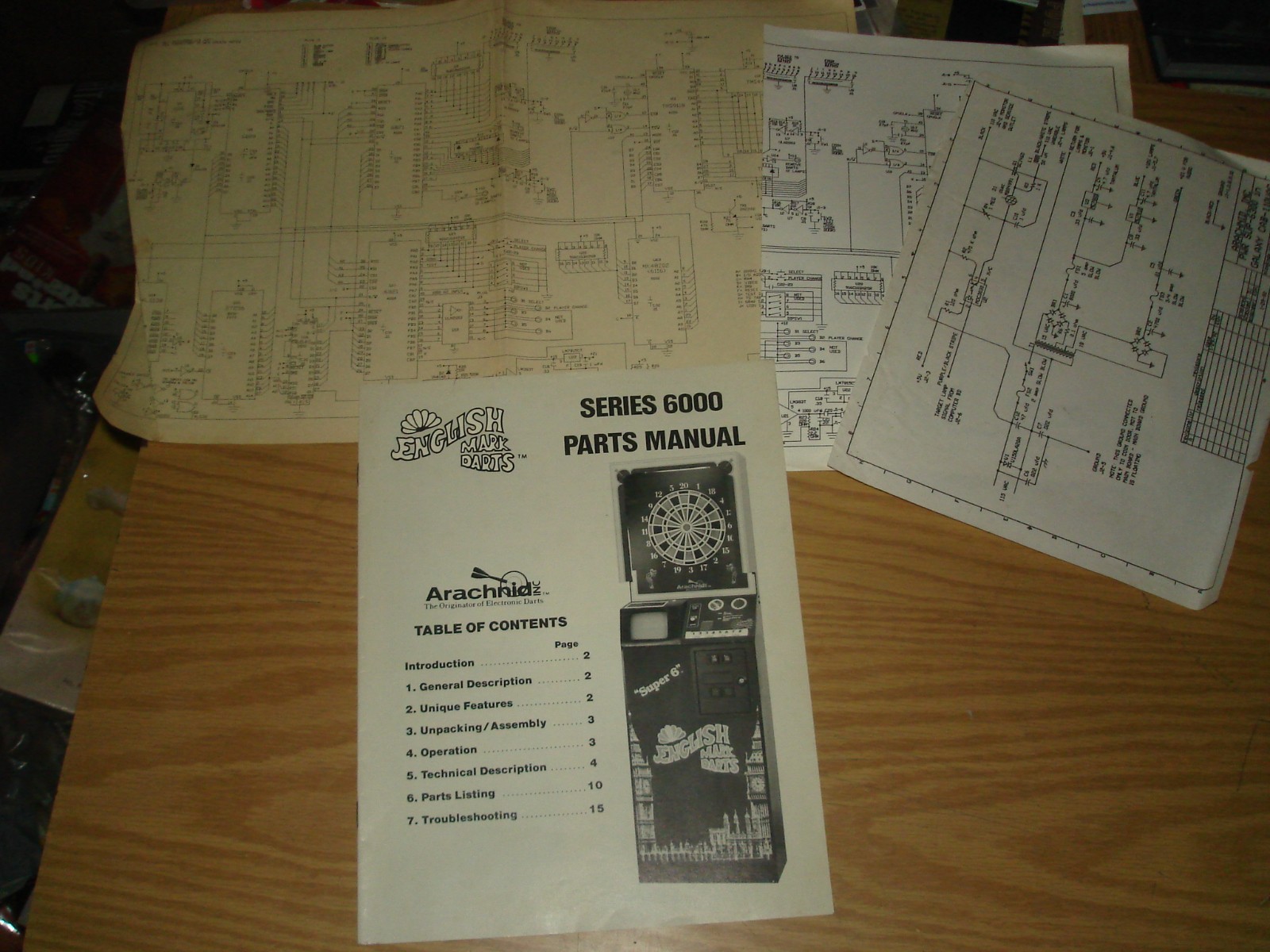 1986 Arachnid English Mark Darts Series 6000 Parts Manual + charts