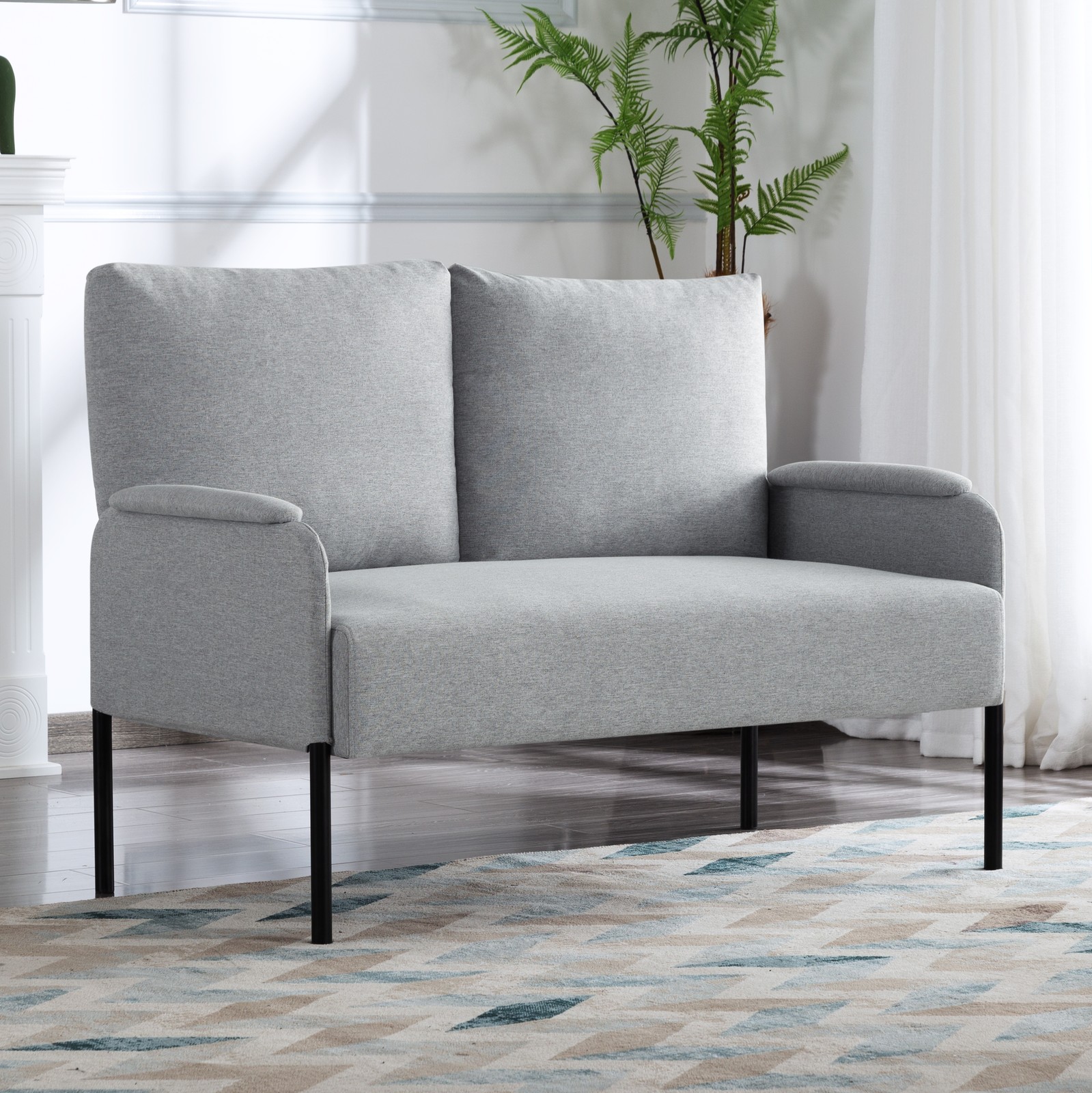 45.7" Metal Frame Loveseat 2-Seat Linen Blend Sinuous Spring Removable Cushions
