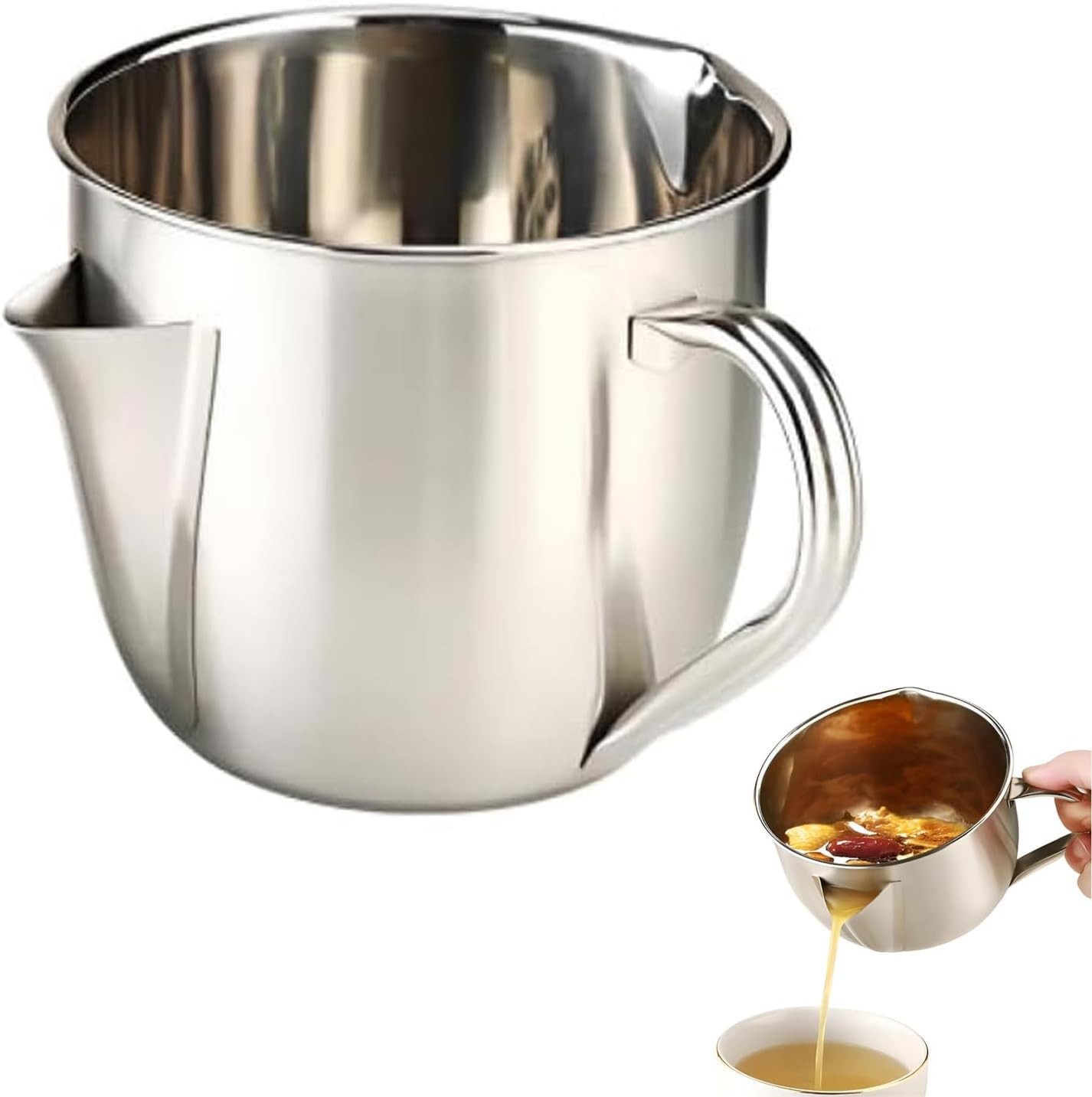 Fat Separator with Dual Spout Design, Stainless Steel Gravy and Sauce Strainer