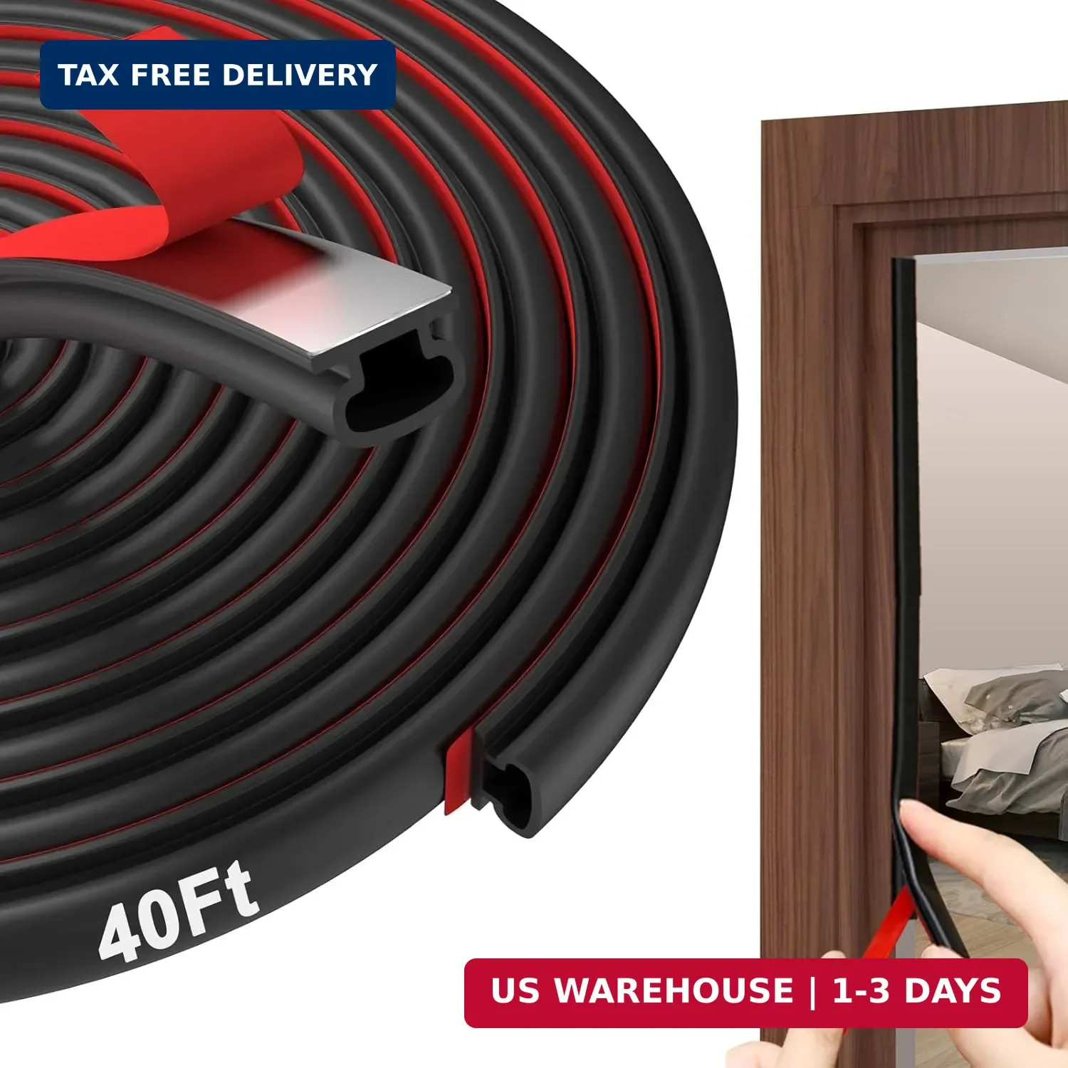 alophoty Weather Stripping Door Seal - 40 Ft Self-Adhesive TPE Rubber Door Seal