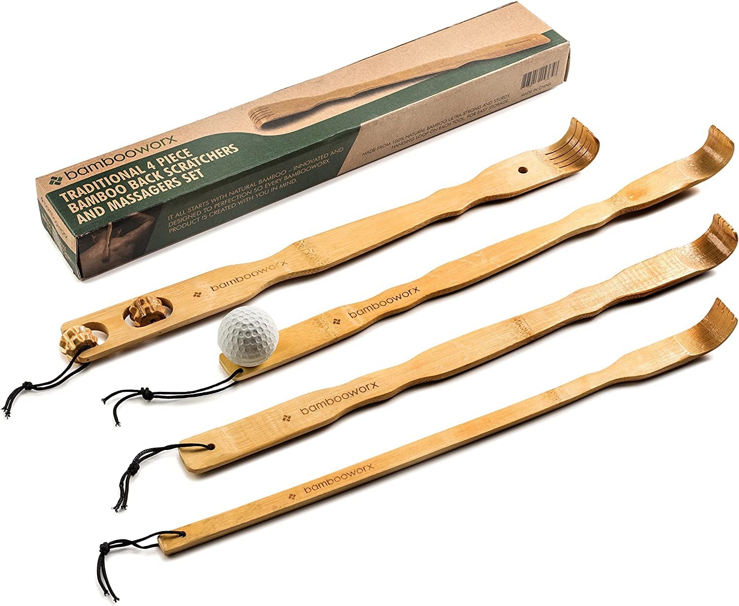 BambooWorx Traditional Bamboo Wooden Back 5 Piece Set, Natural