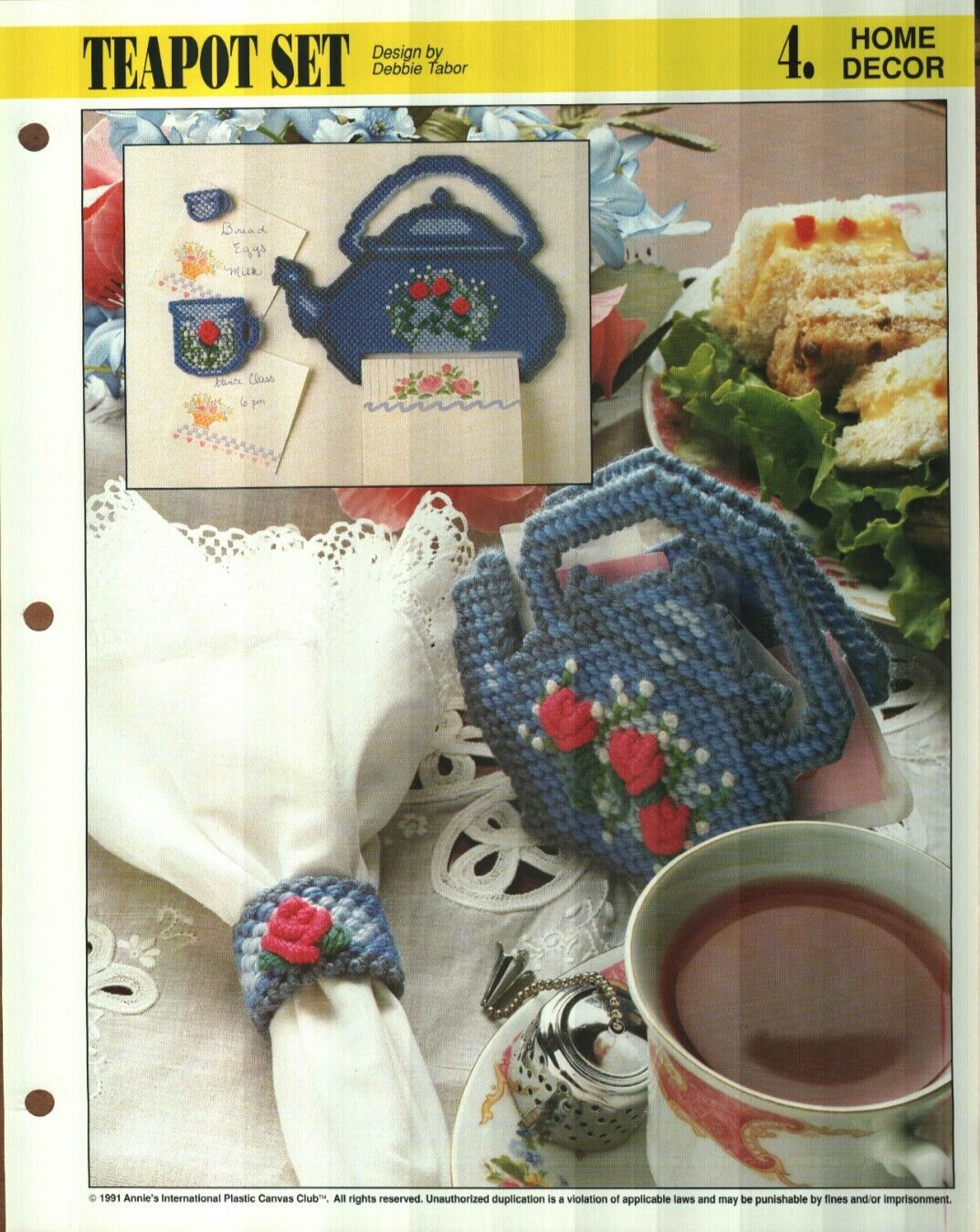 NEW TEAPOT SET NAPKIN HOLDER FRIDGIE ANNIES PLASTIC CANVAS PATTERN INSTRUCTIONS