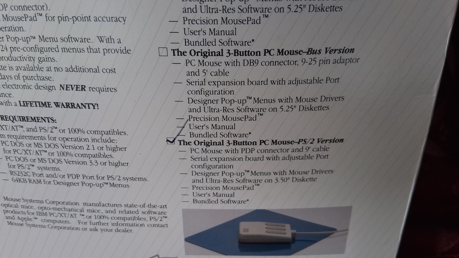 Mouse Systems PC Mouse Optical 3 Button Mouse PC Paint plus