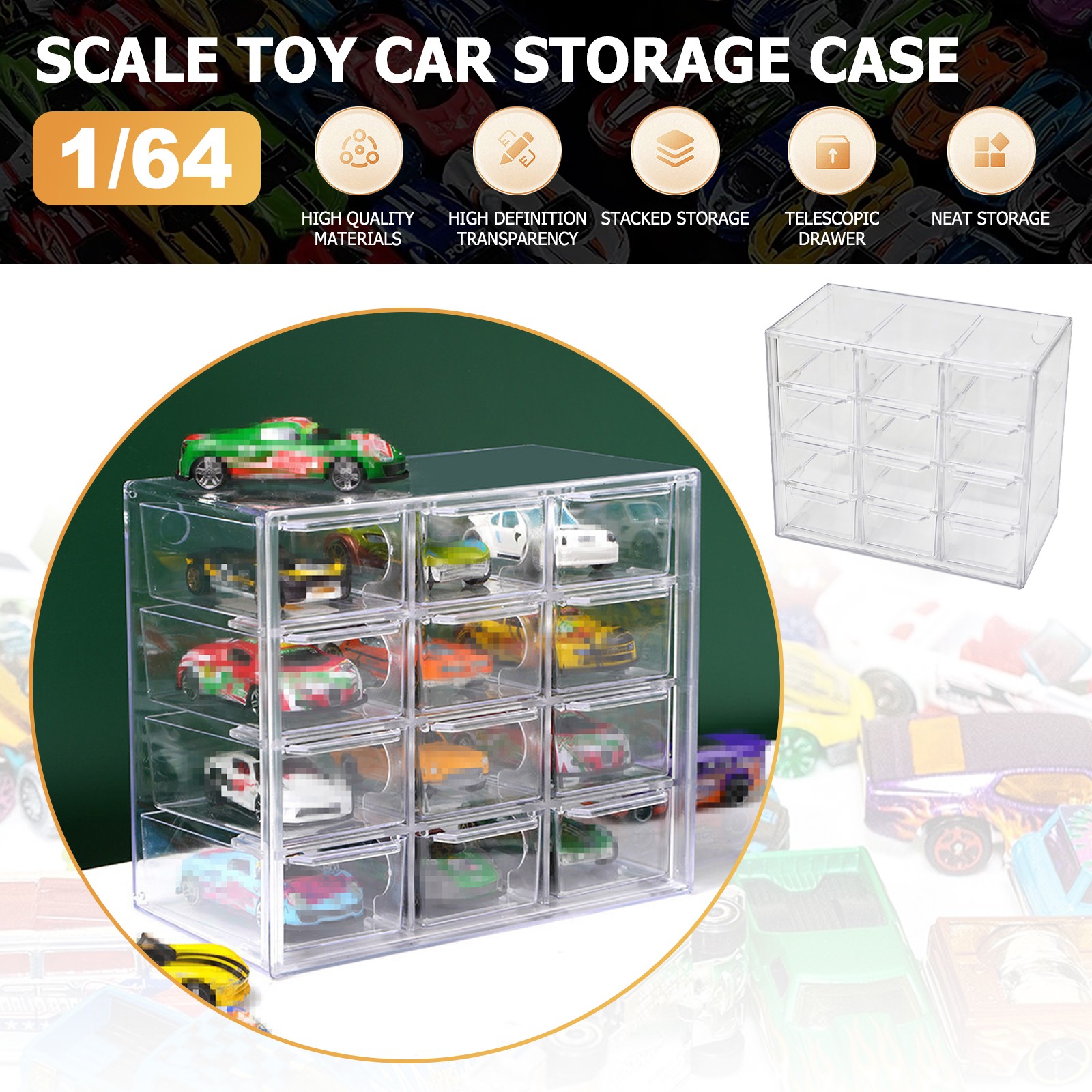 Acrylic 1/64 Scale Model Car Wheels Toy Car Display Case Car Collector Gift
